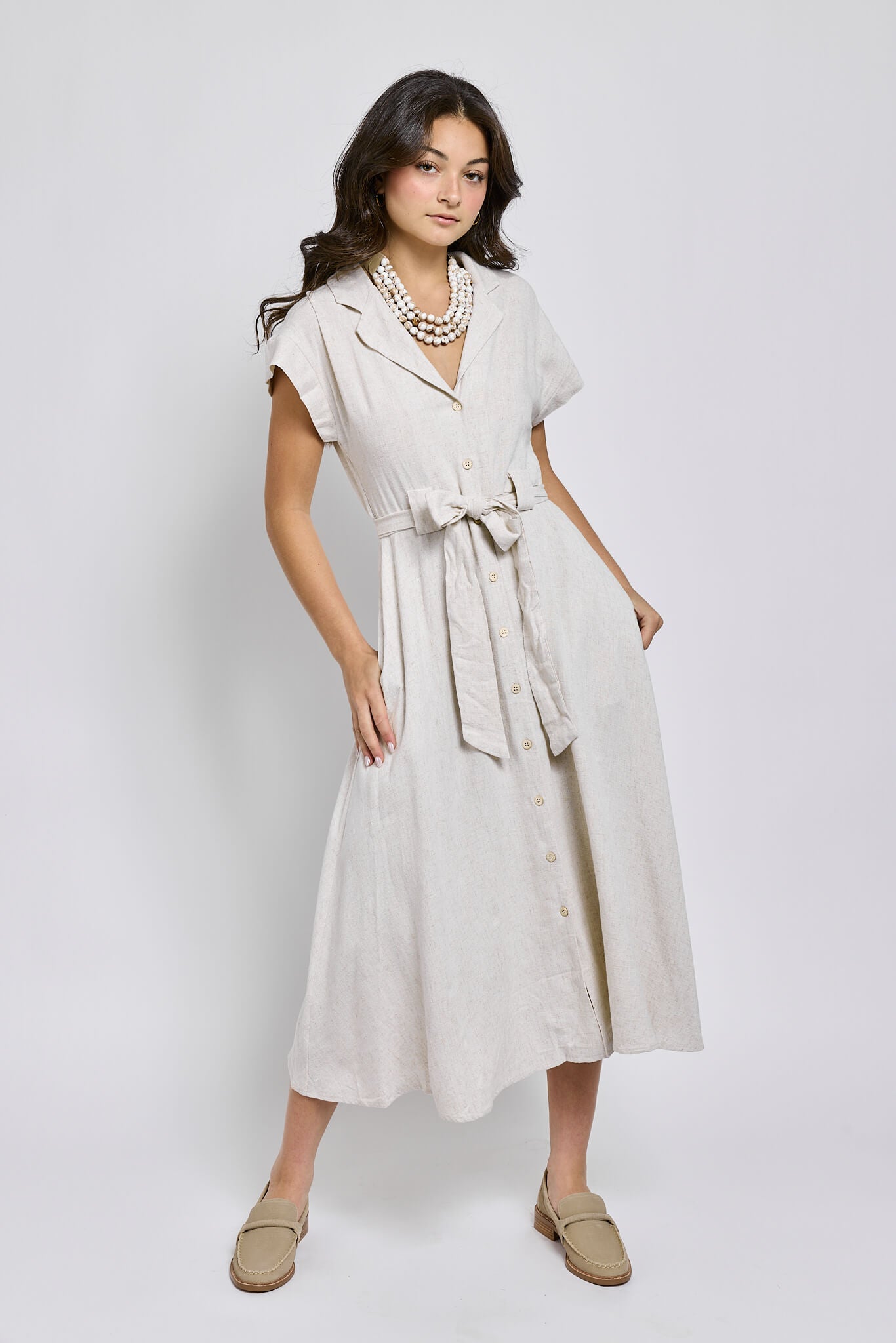 Womens front buttonup dress in a neutral shade