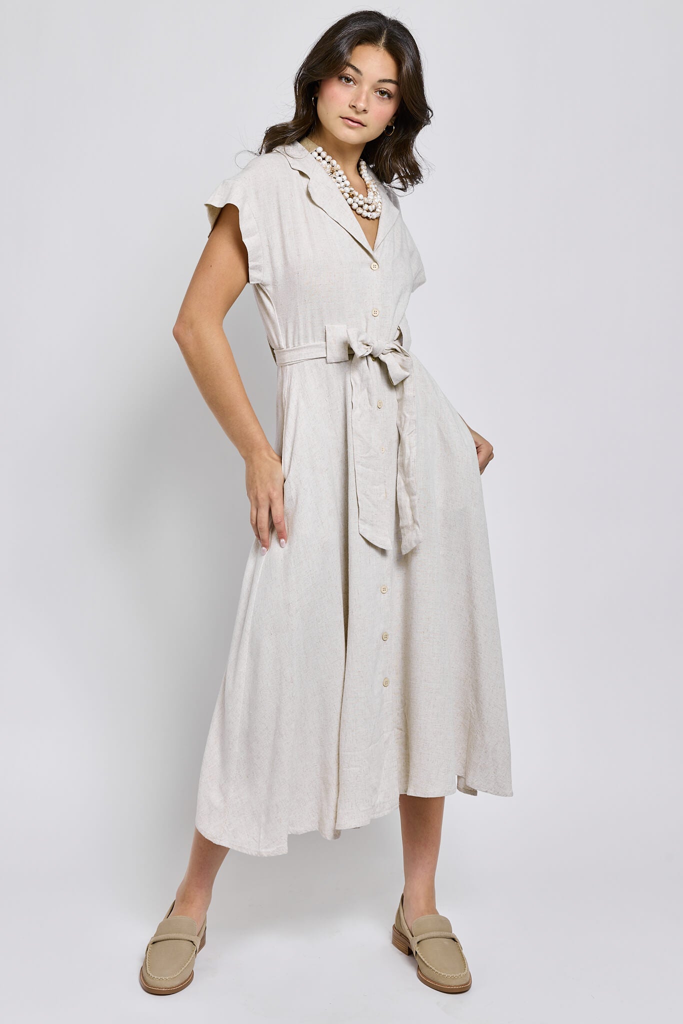 Womens short sleeve buttonup midi dress