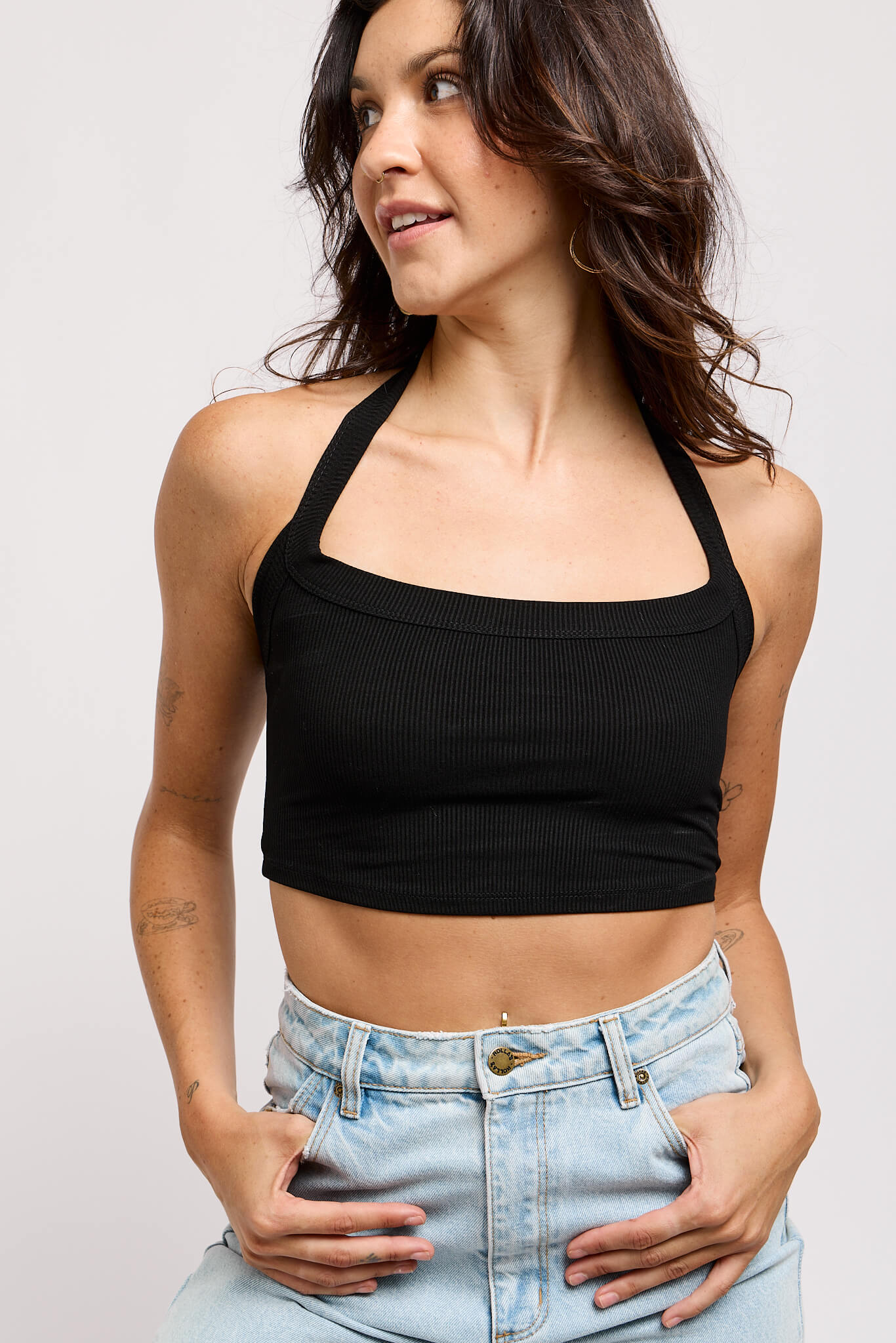 Womens black ribbed crop top