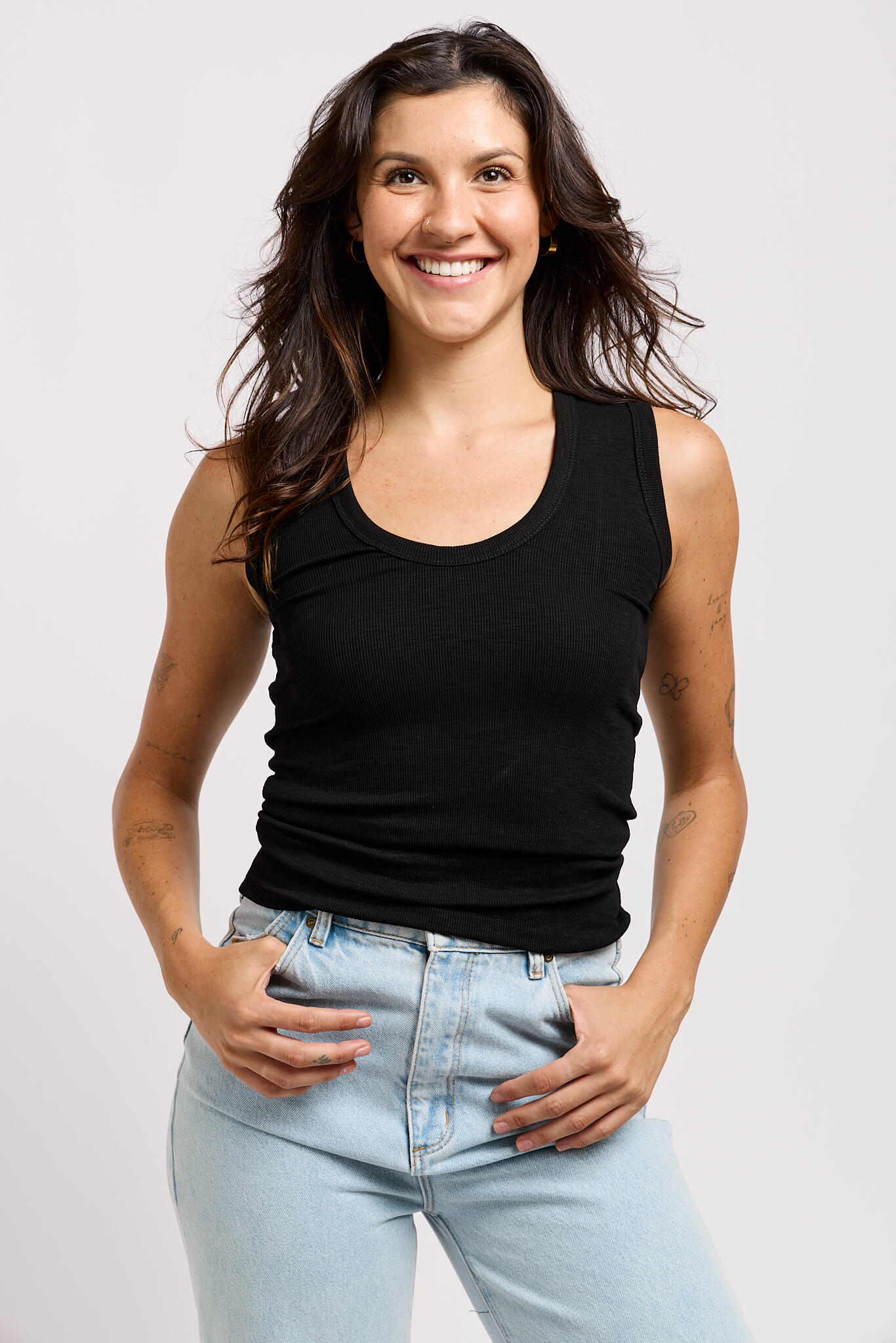 Womens black ribbed scoop neck tank