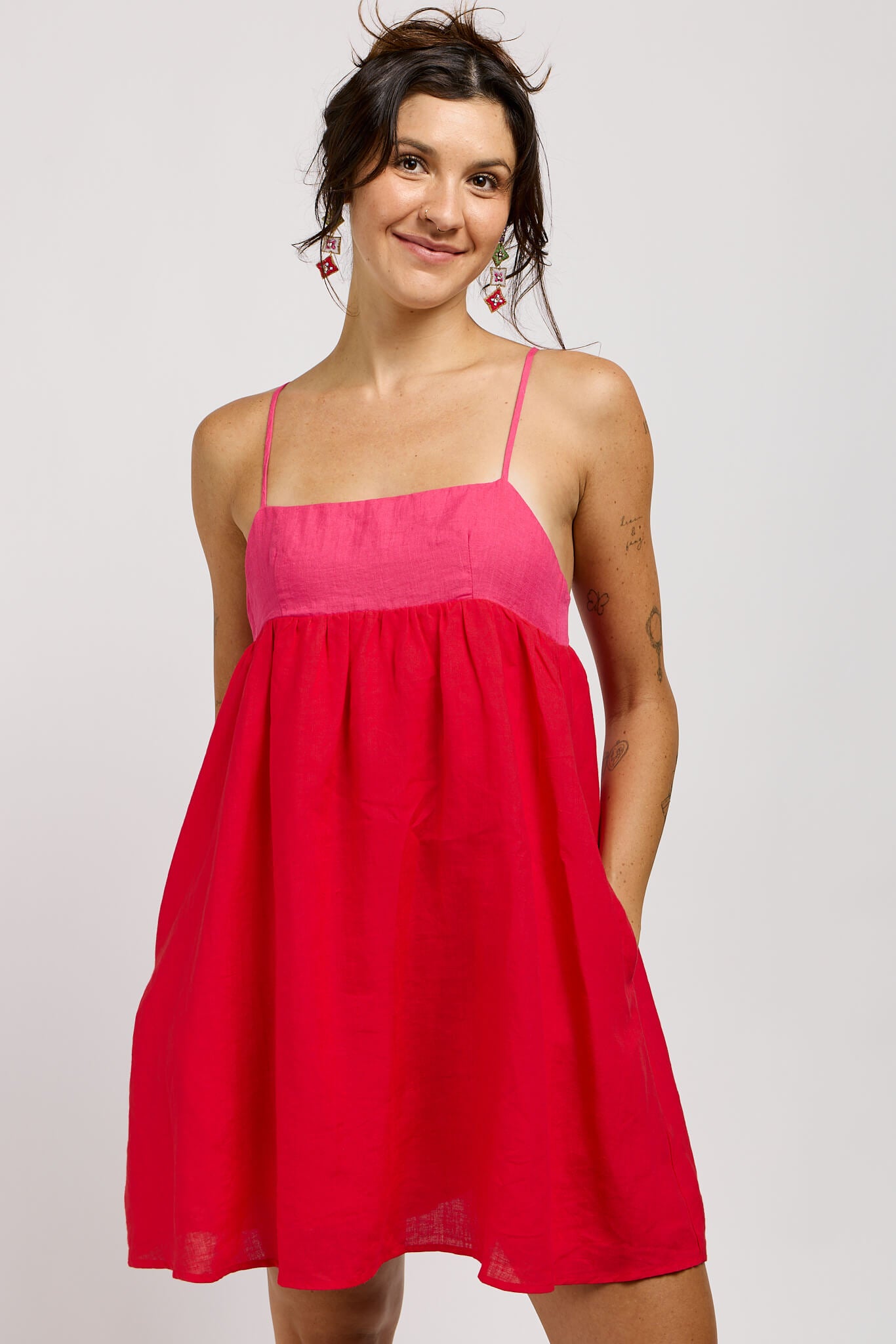 Womens spaghetti strap mini dress with pockets