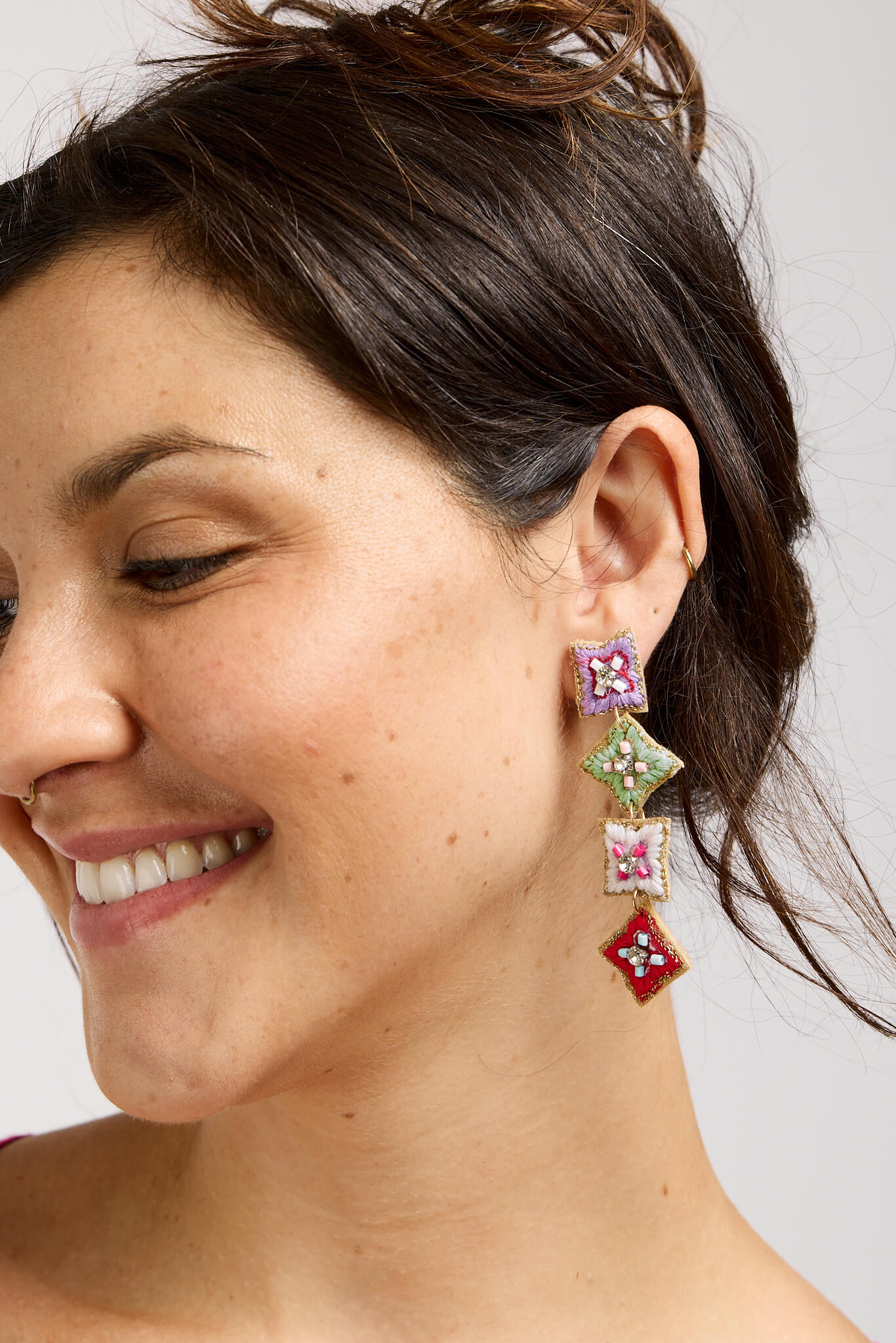 Womens embroidered dangle earrings
