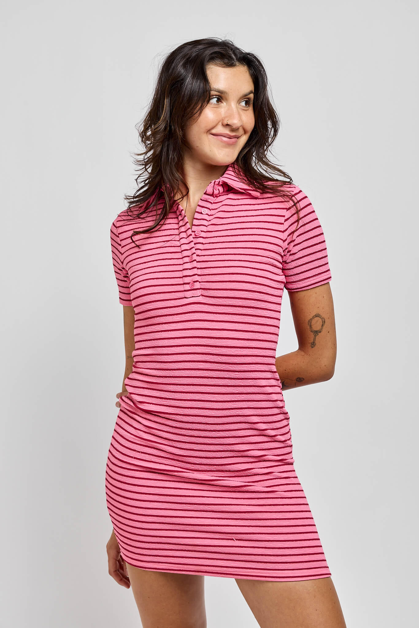 Womens pink striped dress with buttons