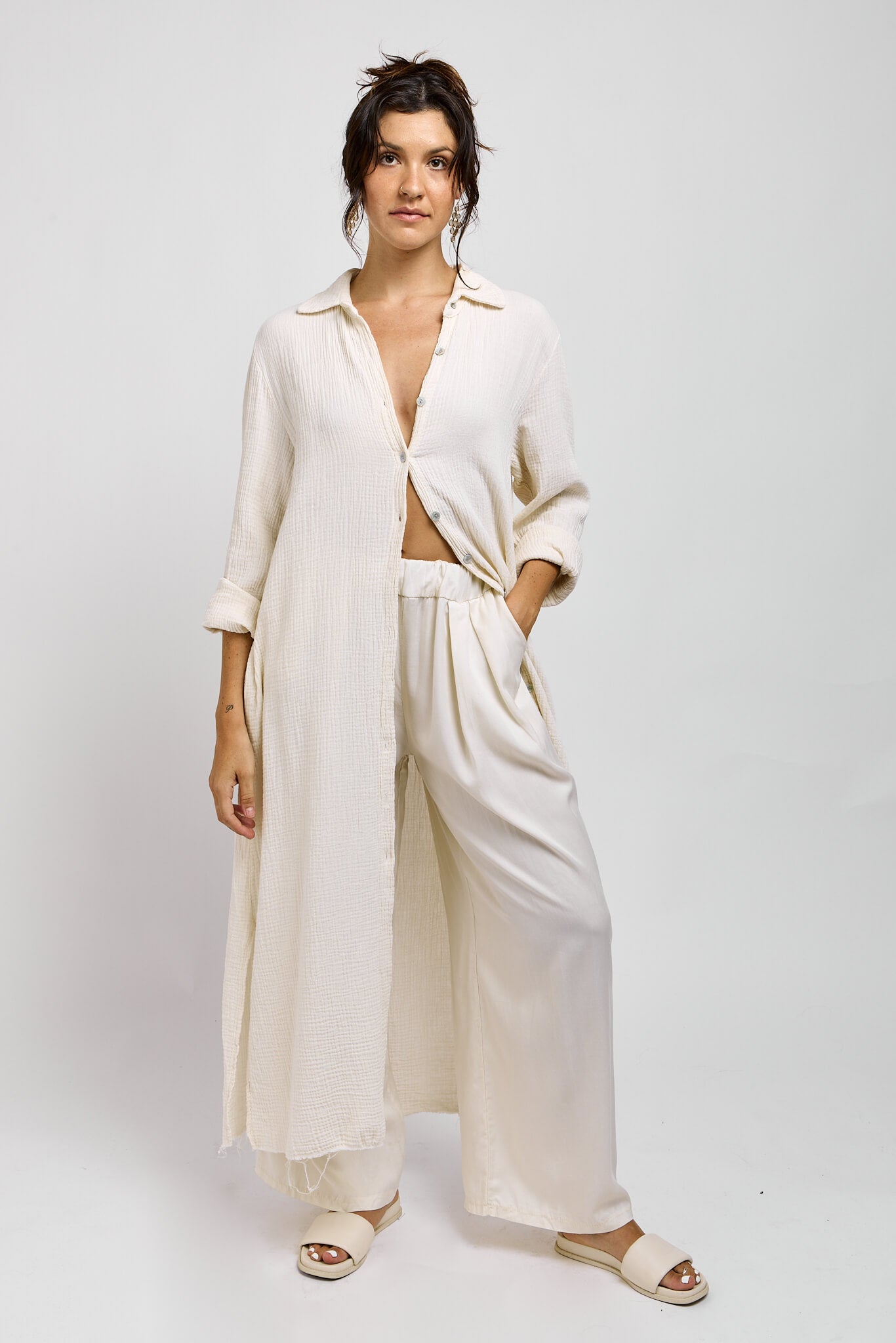 Womens relaxed fit silky trousers with front pockets