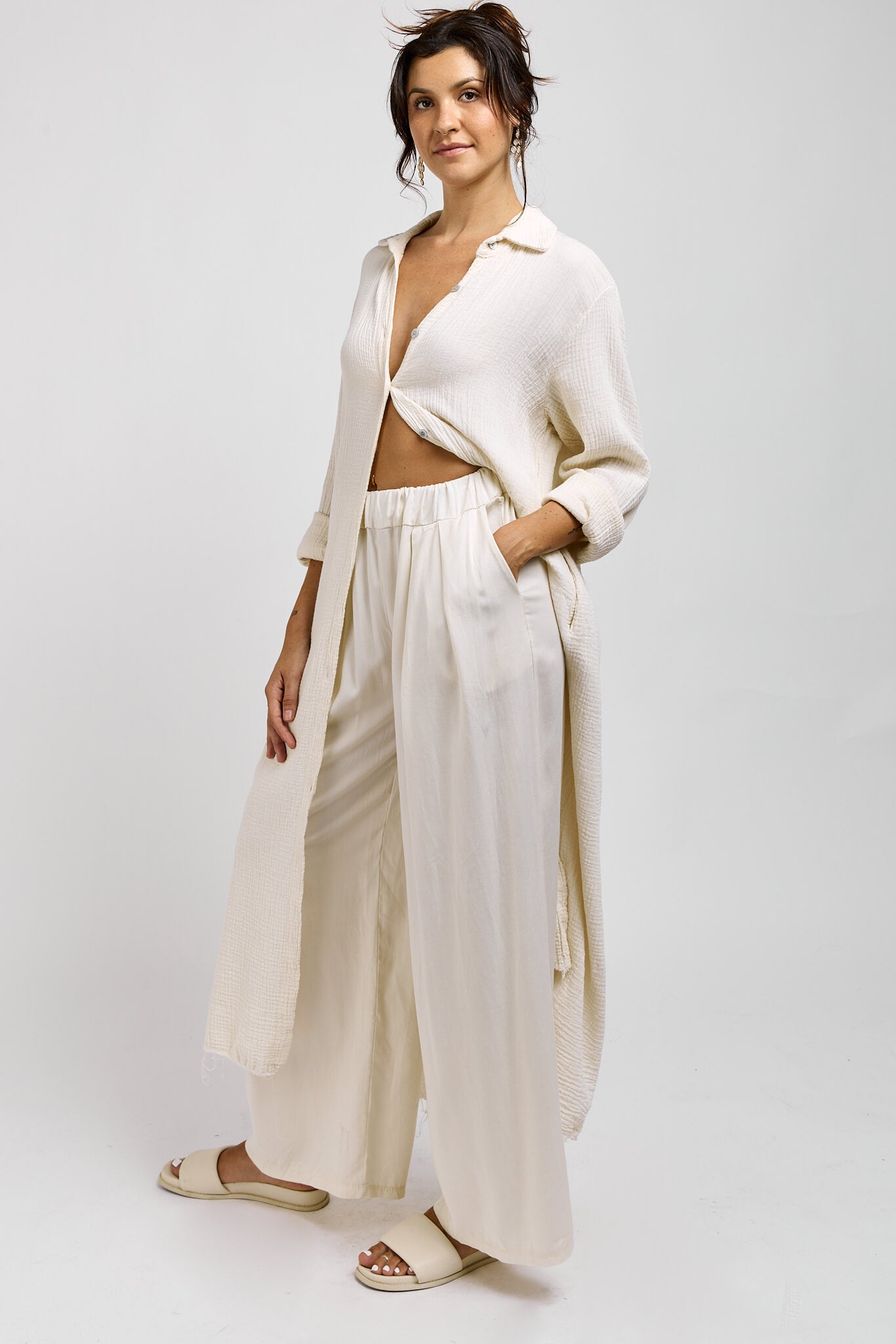 Womens relaxed fit high waist trousers with stretchy waistband