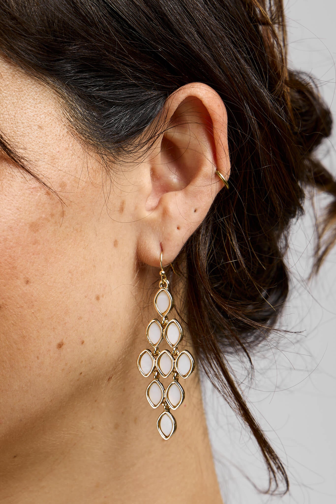 Womens pearl and gold drop earrings