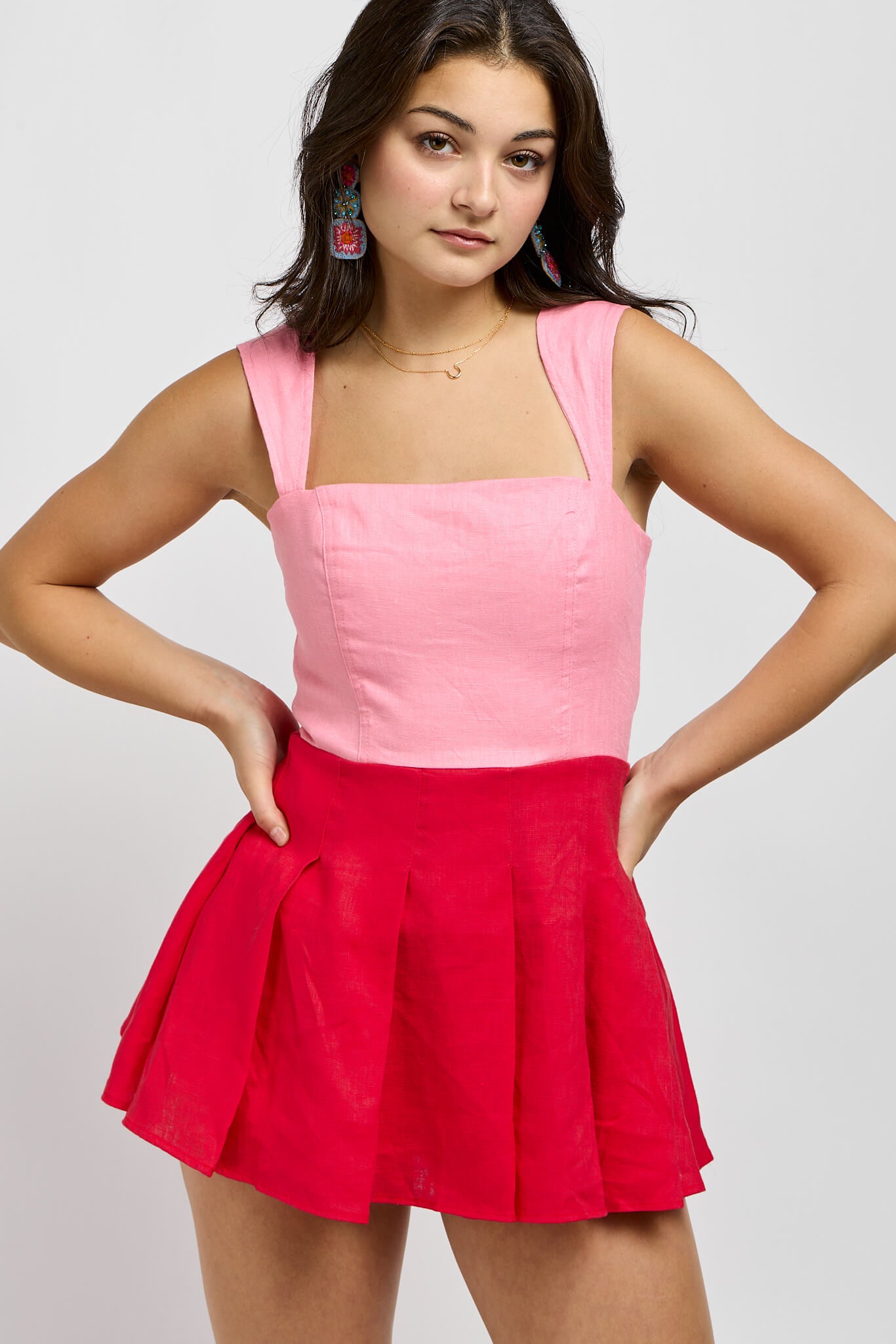 Womens wide strap pink and red mini dress