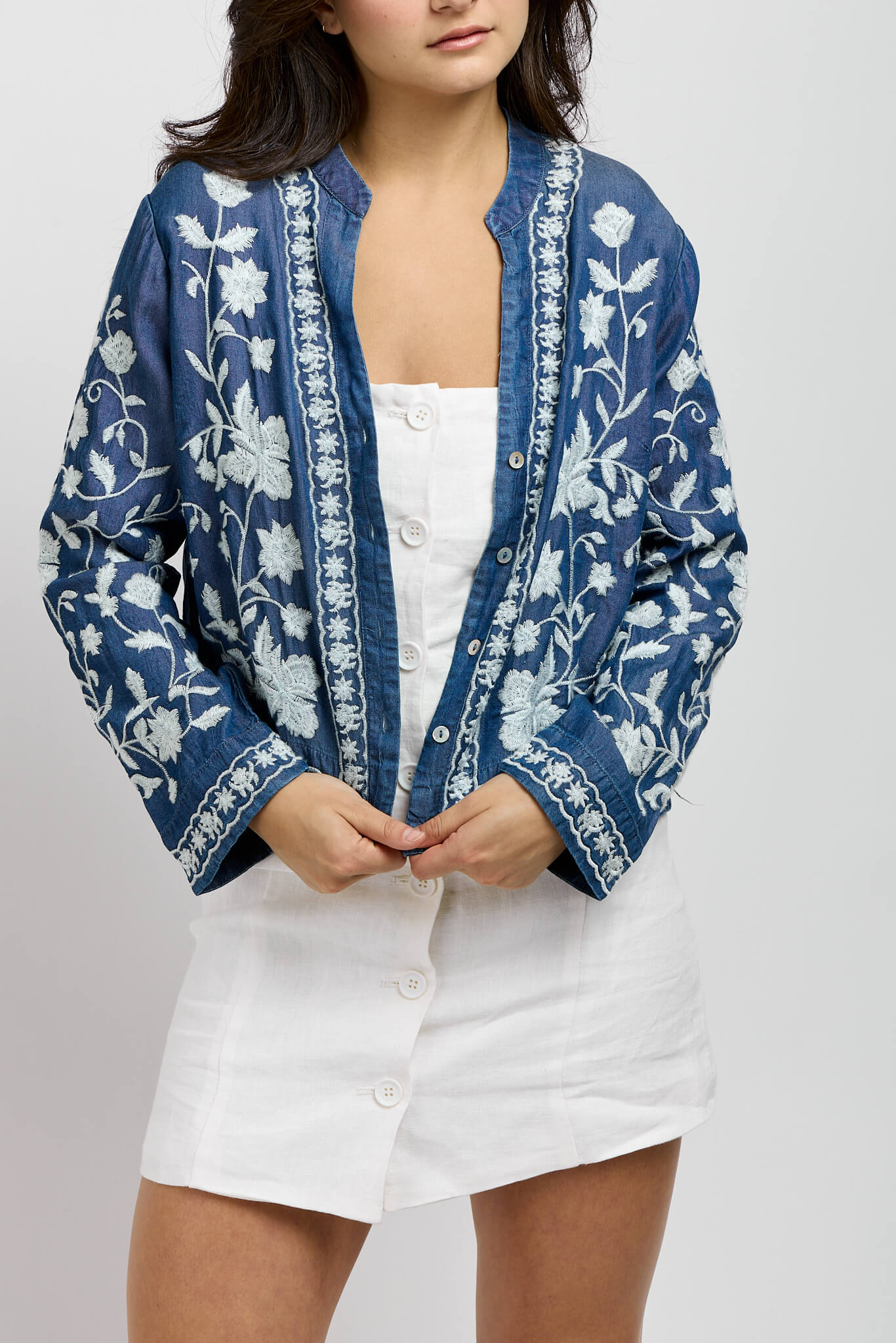 Womens dark wash jacket with emroidery