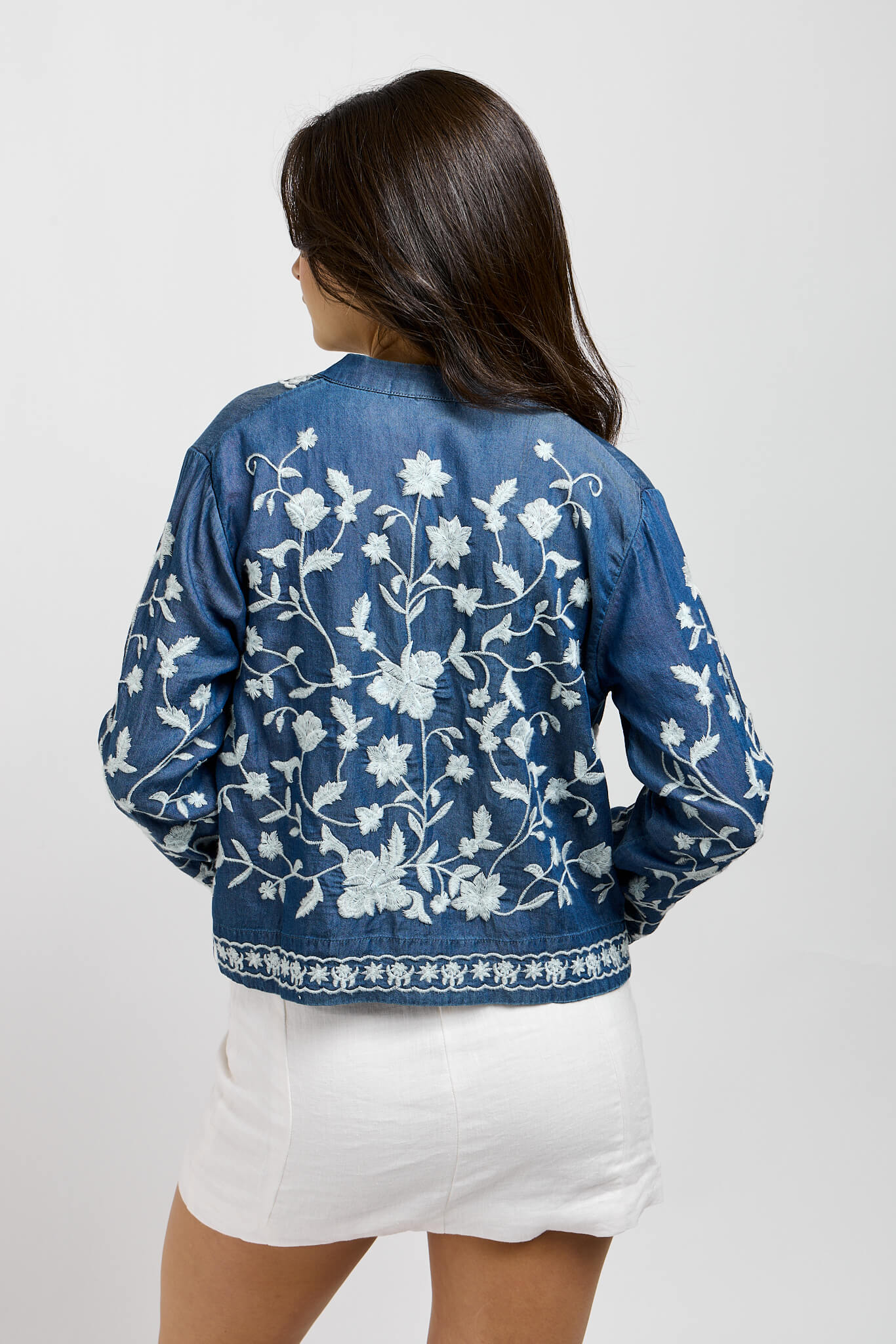 Womens jacket with floral embroidery all around including the back