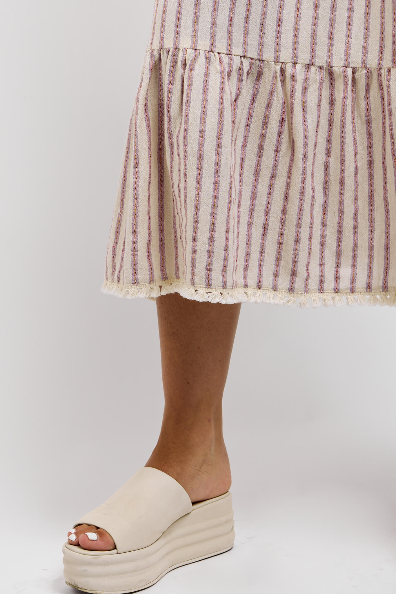 Womens striped dress with bottom tassels