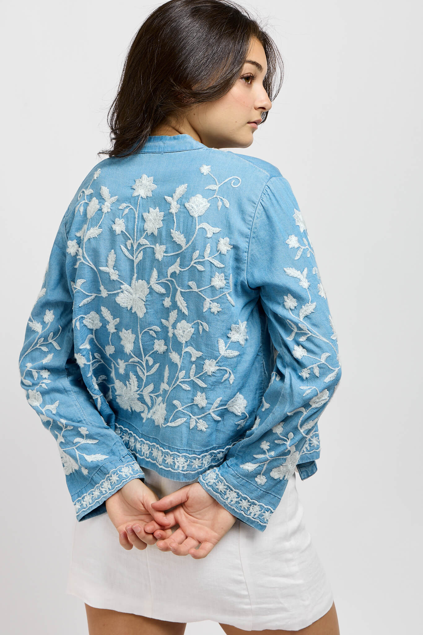 Womens embroidered light weight jean jacket