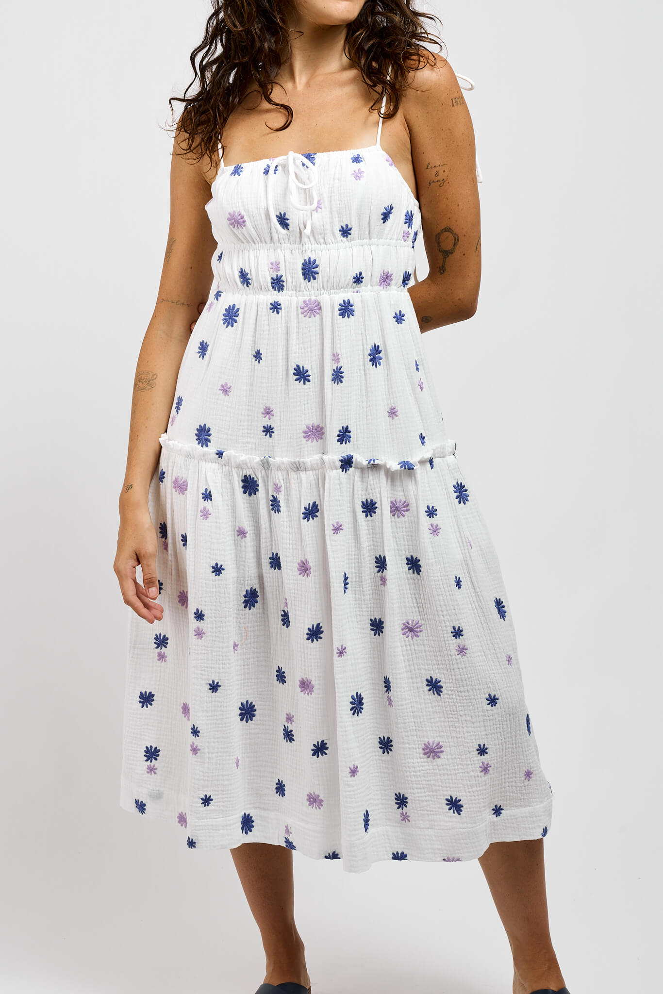 Womens tiered midi skirt with front tie at chest