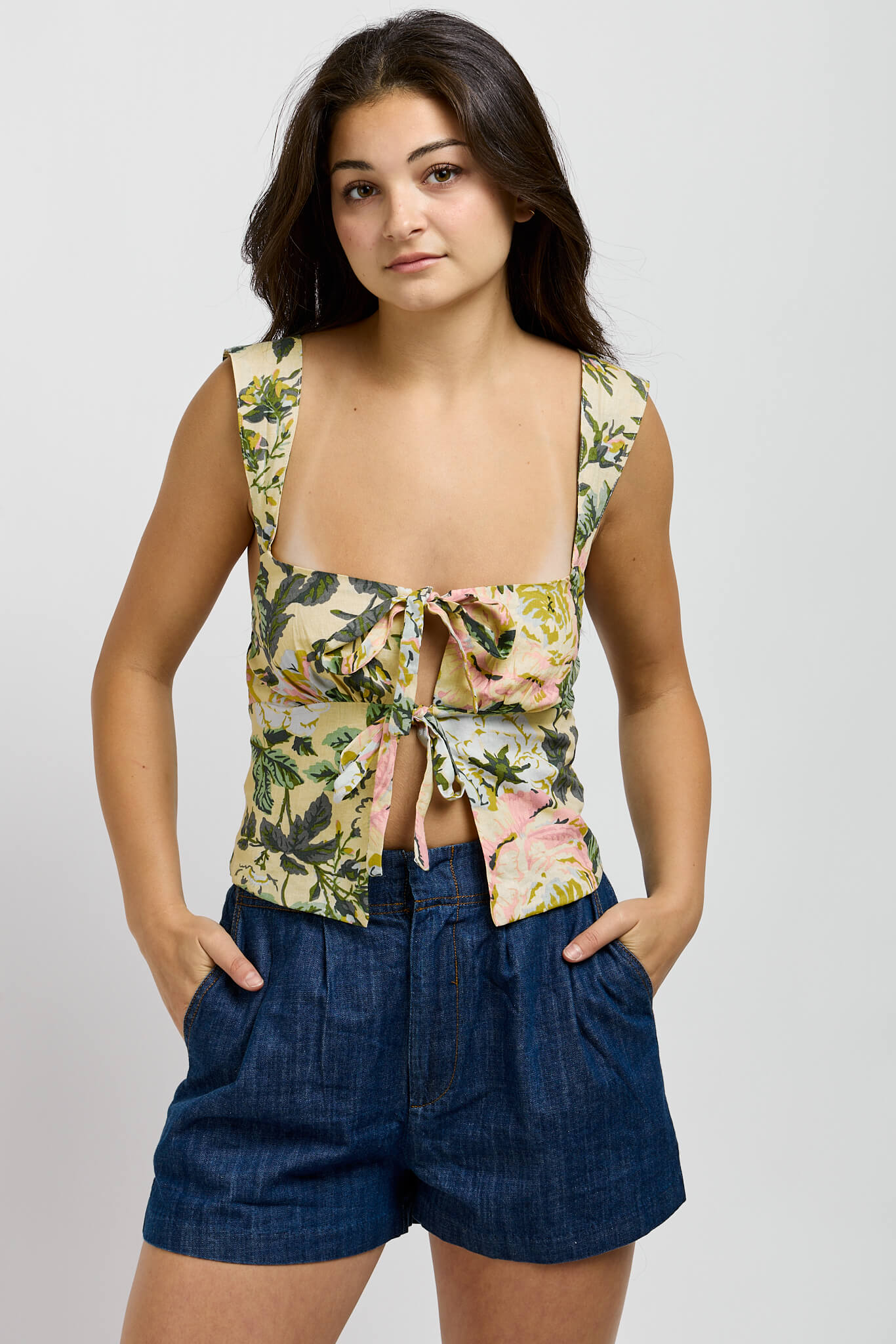 Womens floral print crop top with wide sleeves