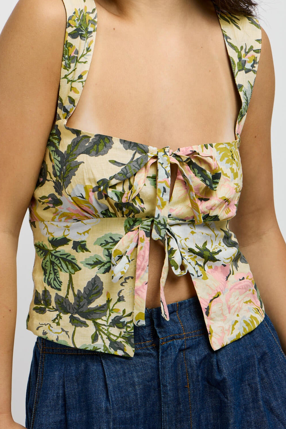 Womens floral print open top with ties