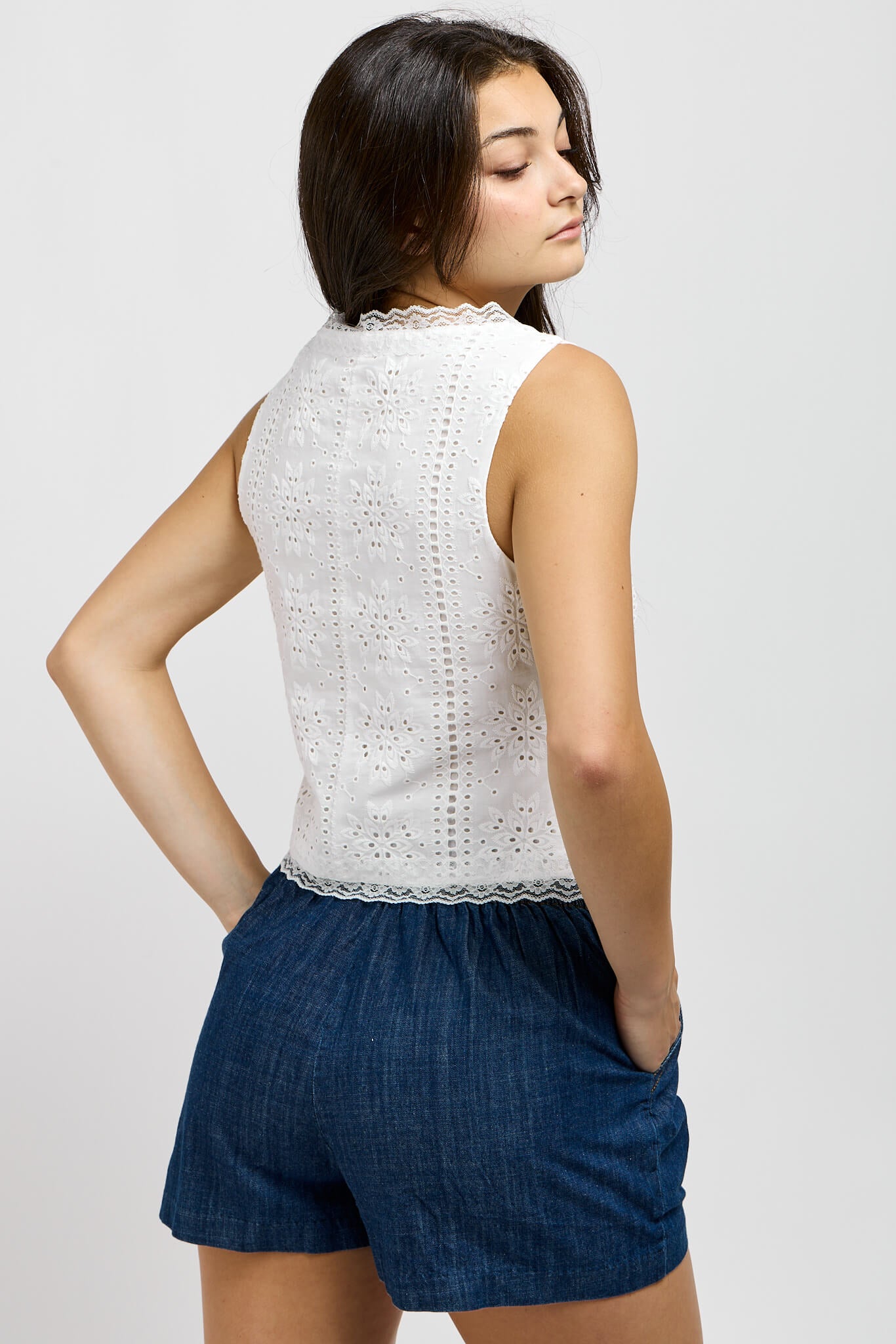 Womens strapless eyelet detail top