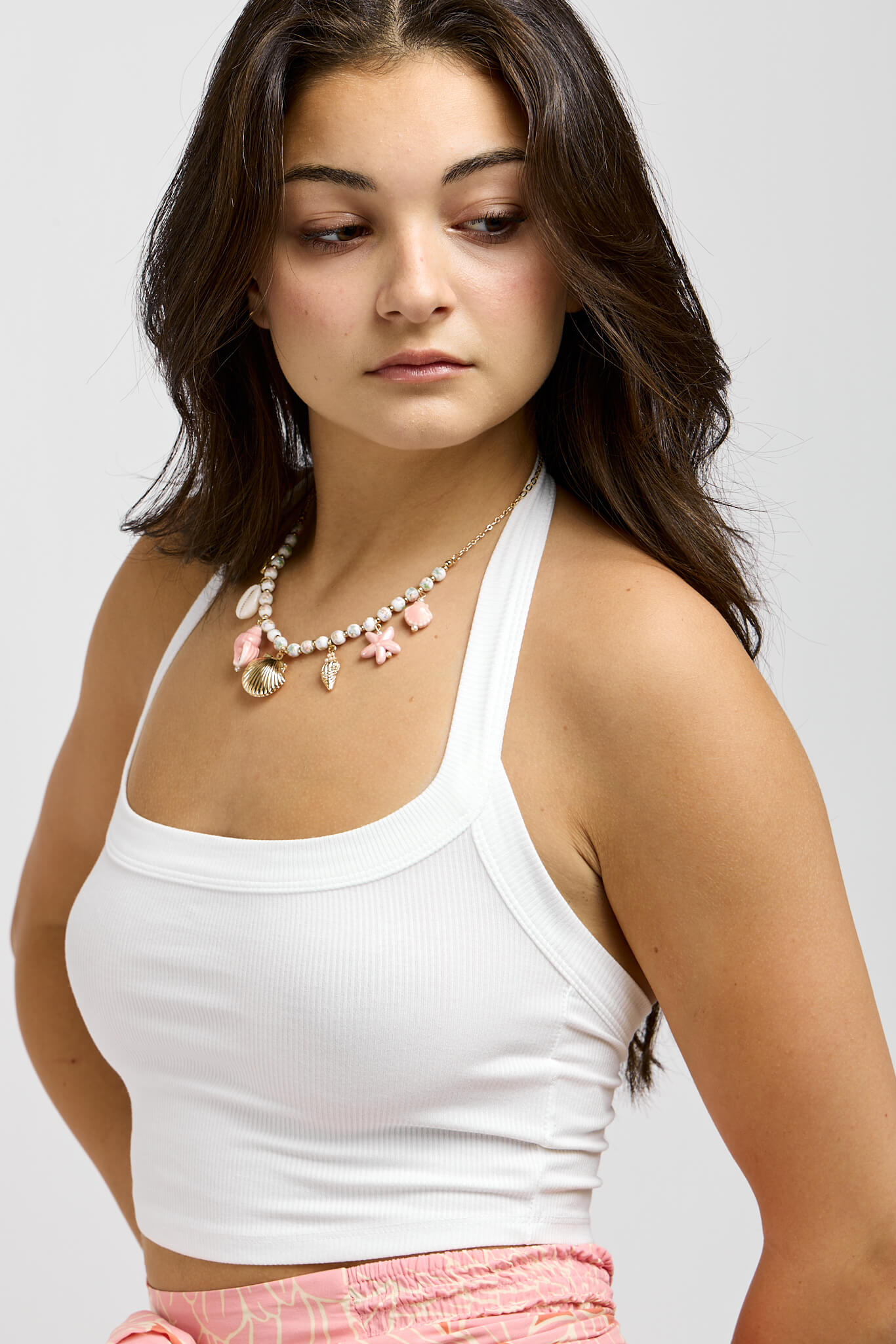 Womens white halter crop top with open back