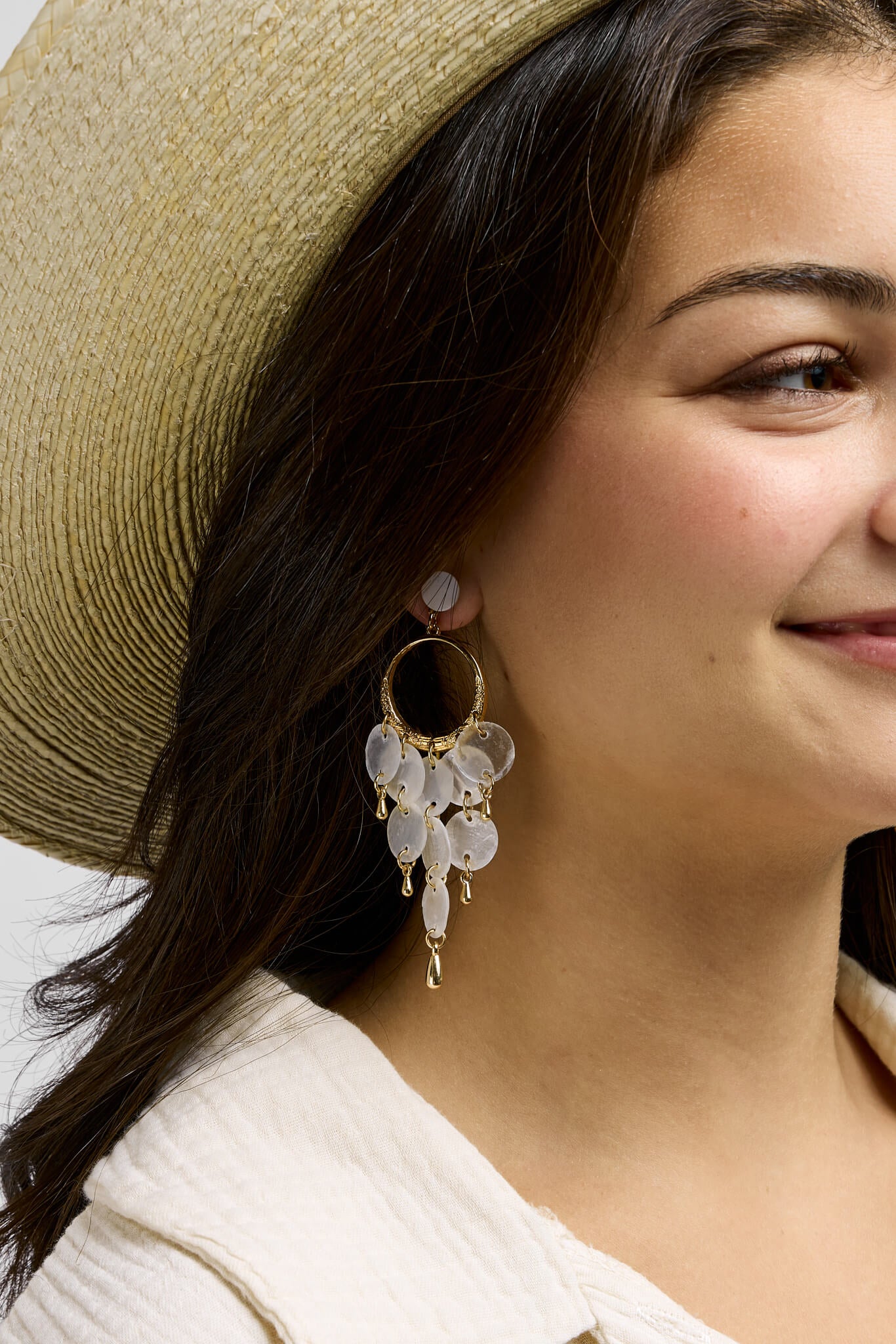 Womens gold and sheer shelll sinpired dangle earrings