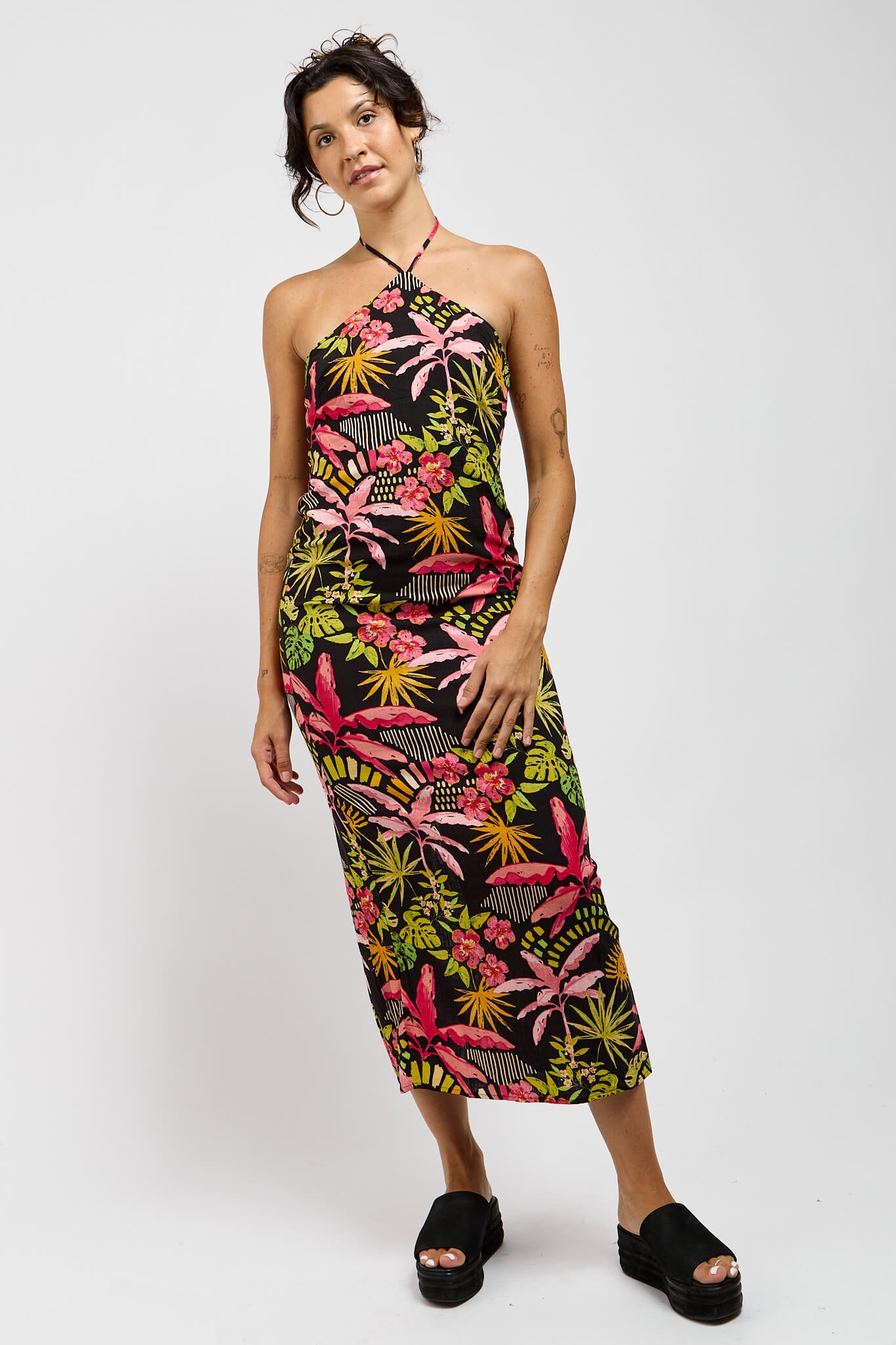 Womens tropical print fitted maxi dress