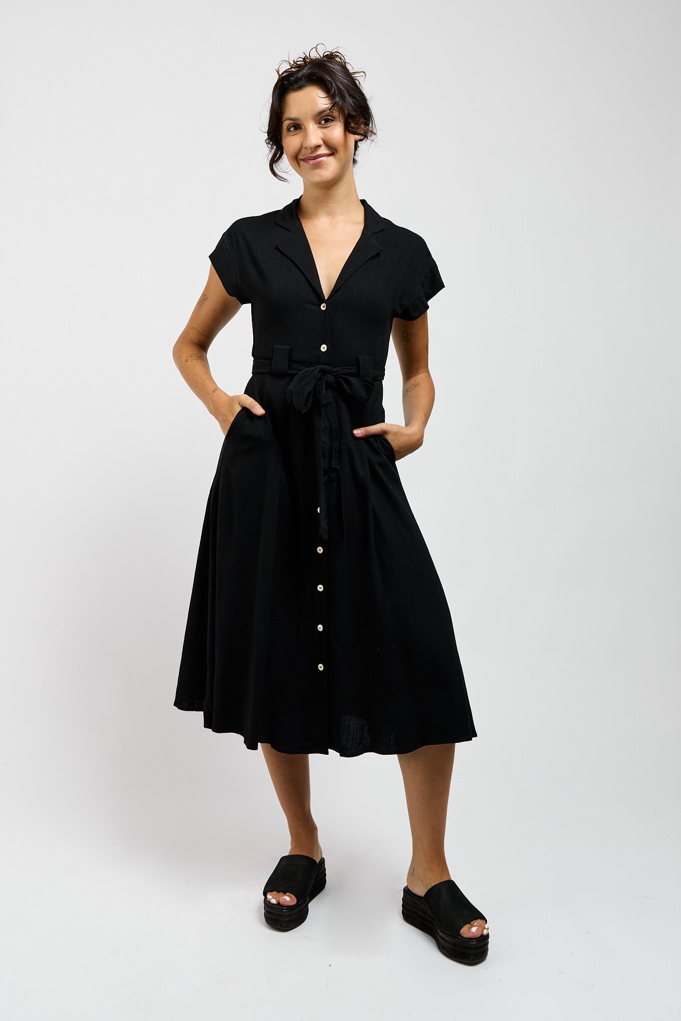 Womens black flowy dress with front tie