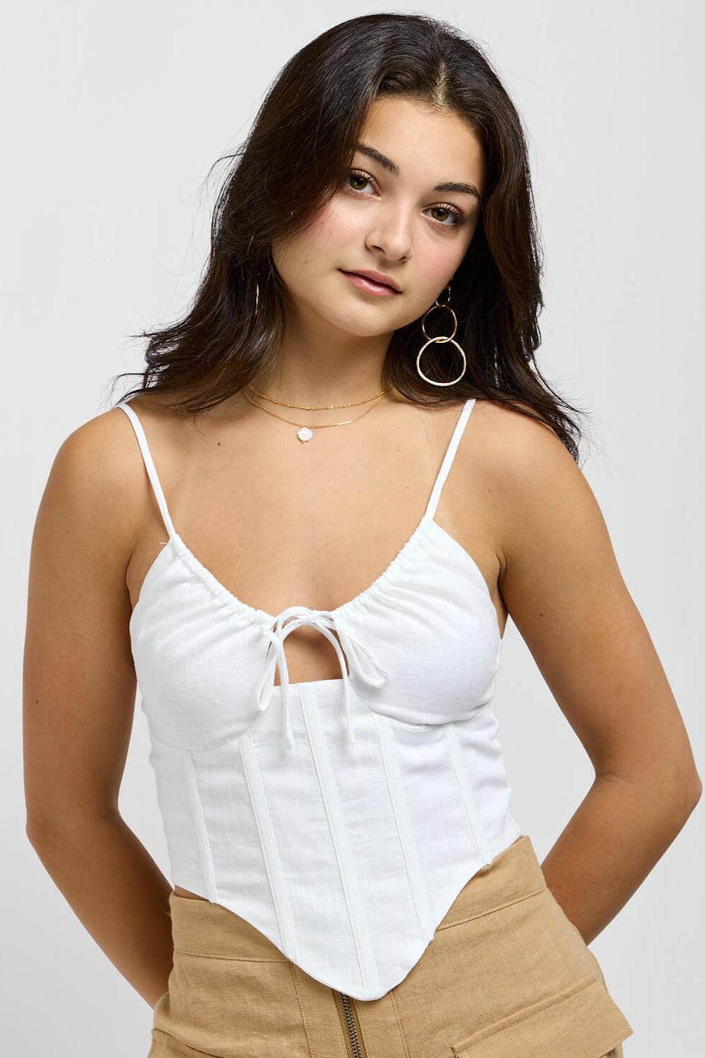 Womens white corset style white crop top with spaghetti straps