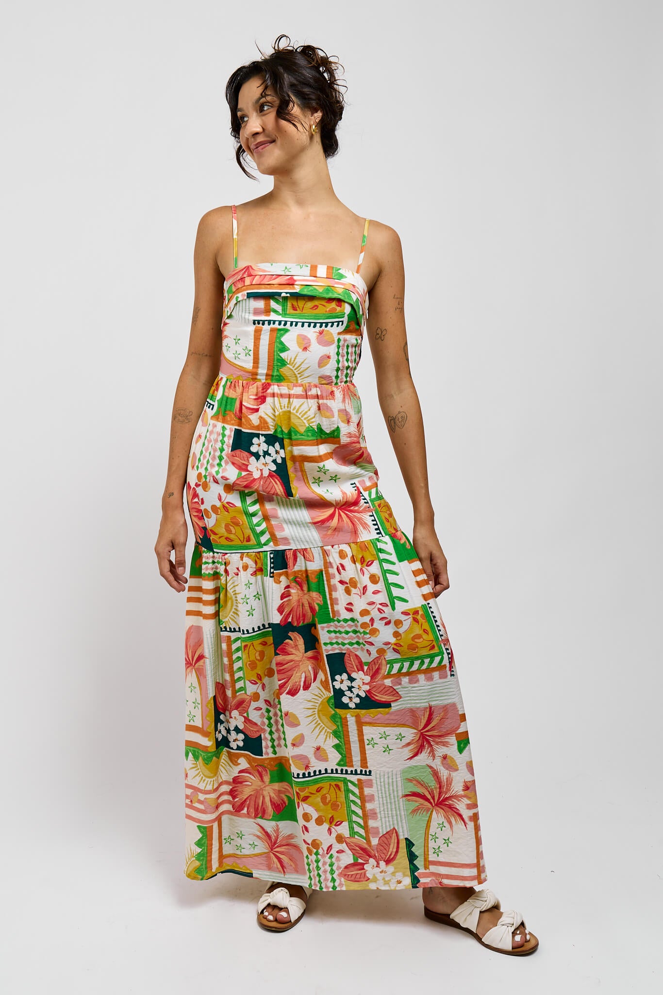 Womens floral and geometric printed maxi dress