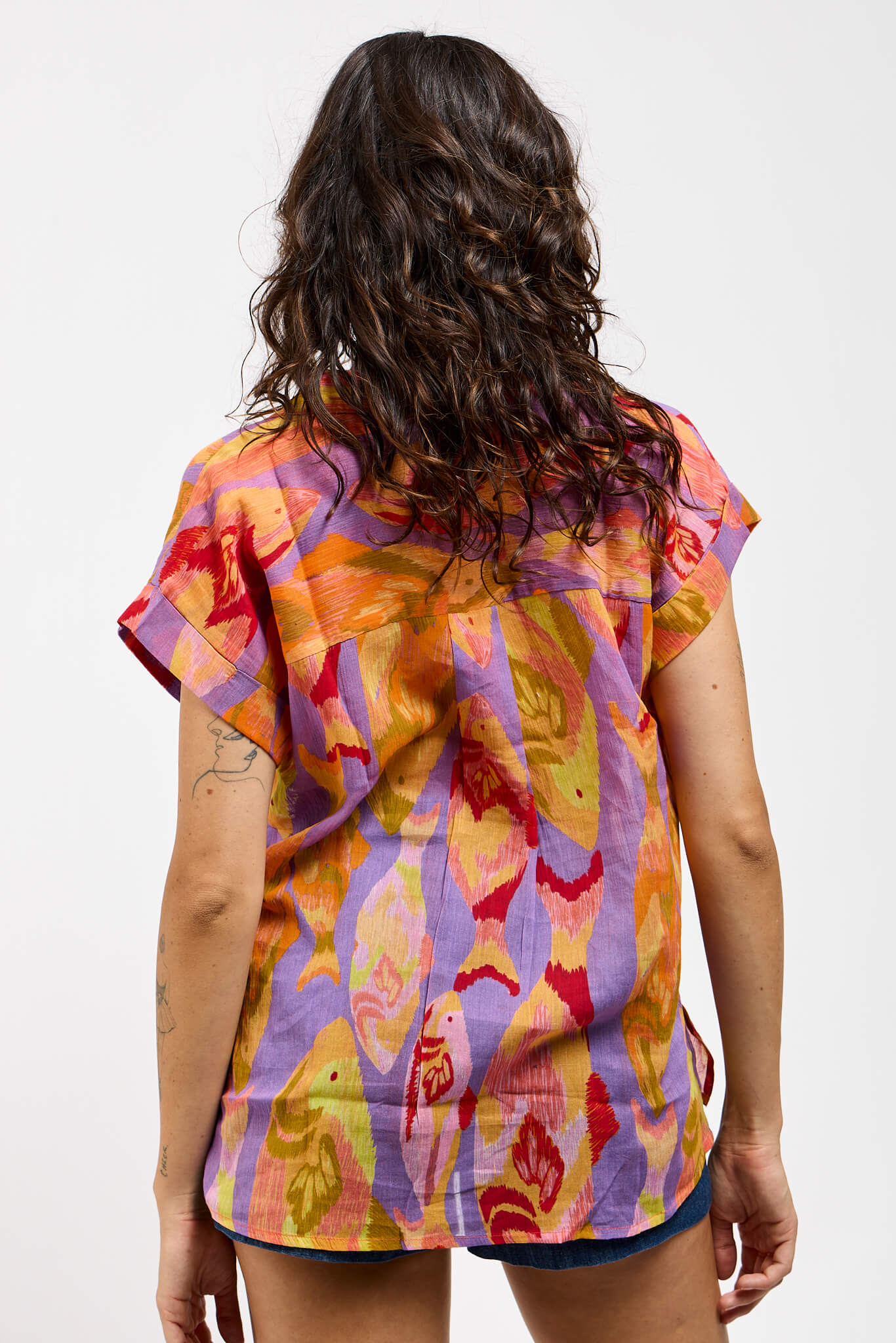 Womens high low fit buttonup top