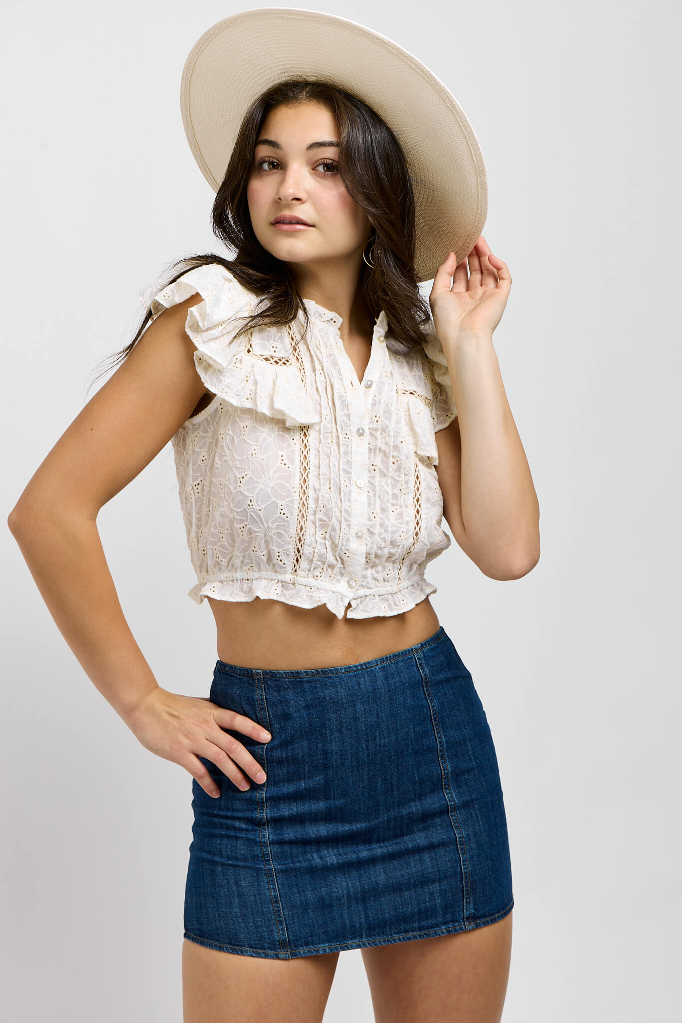 Womens denim high waisted skirt