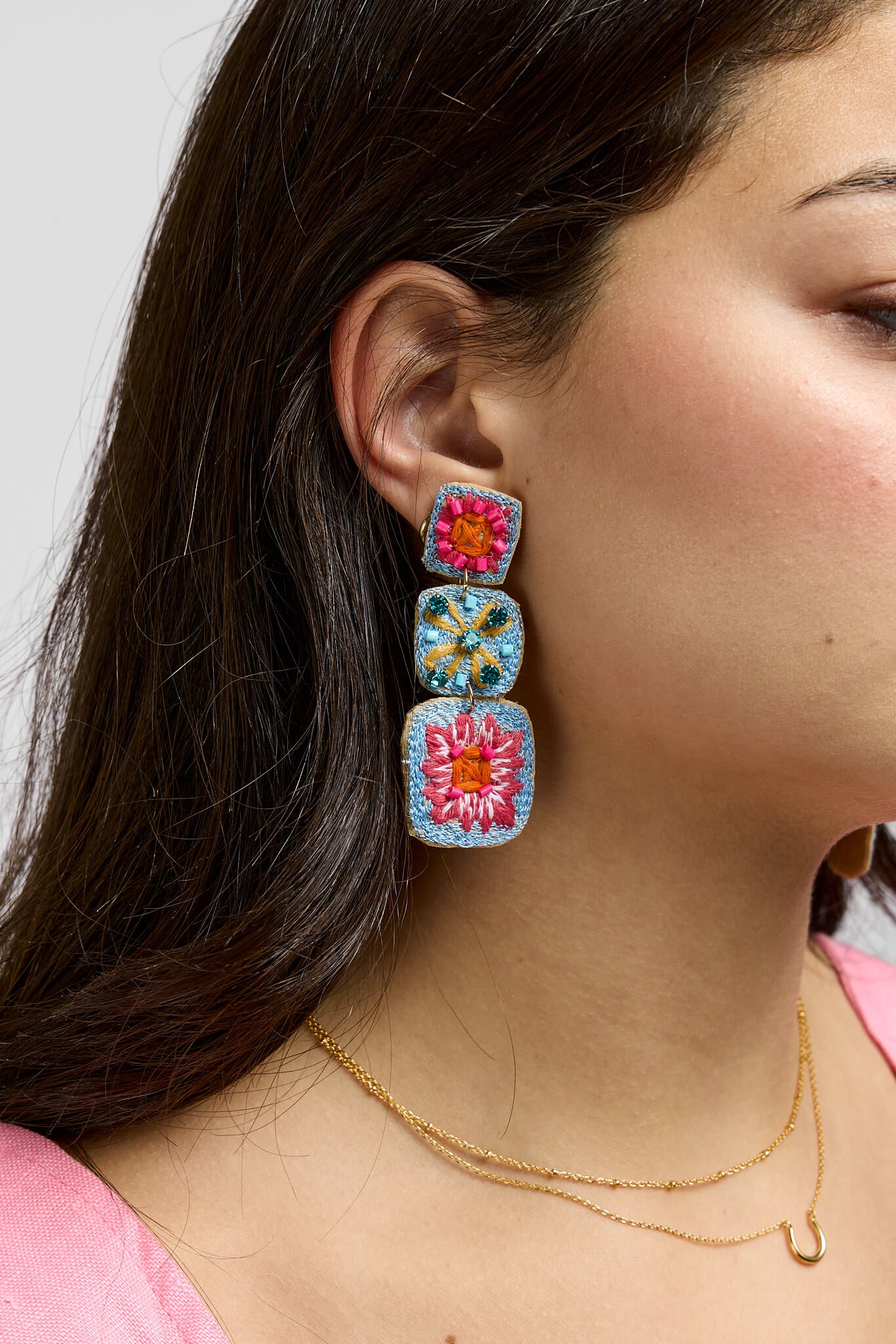Womens colorful stitched drop earrings