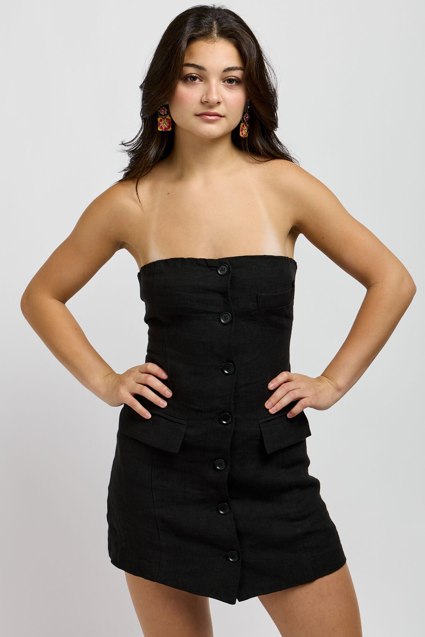 Womens strapless linen buttondown dress