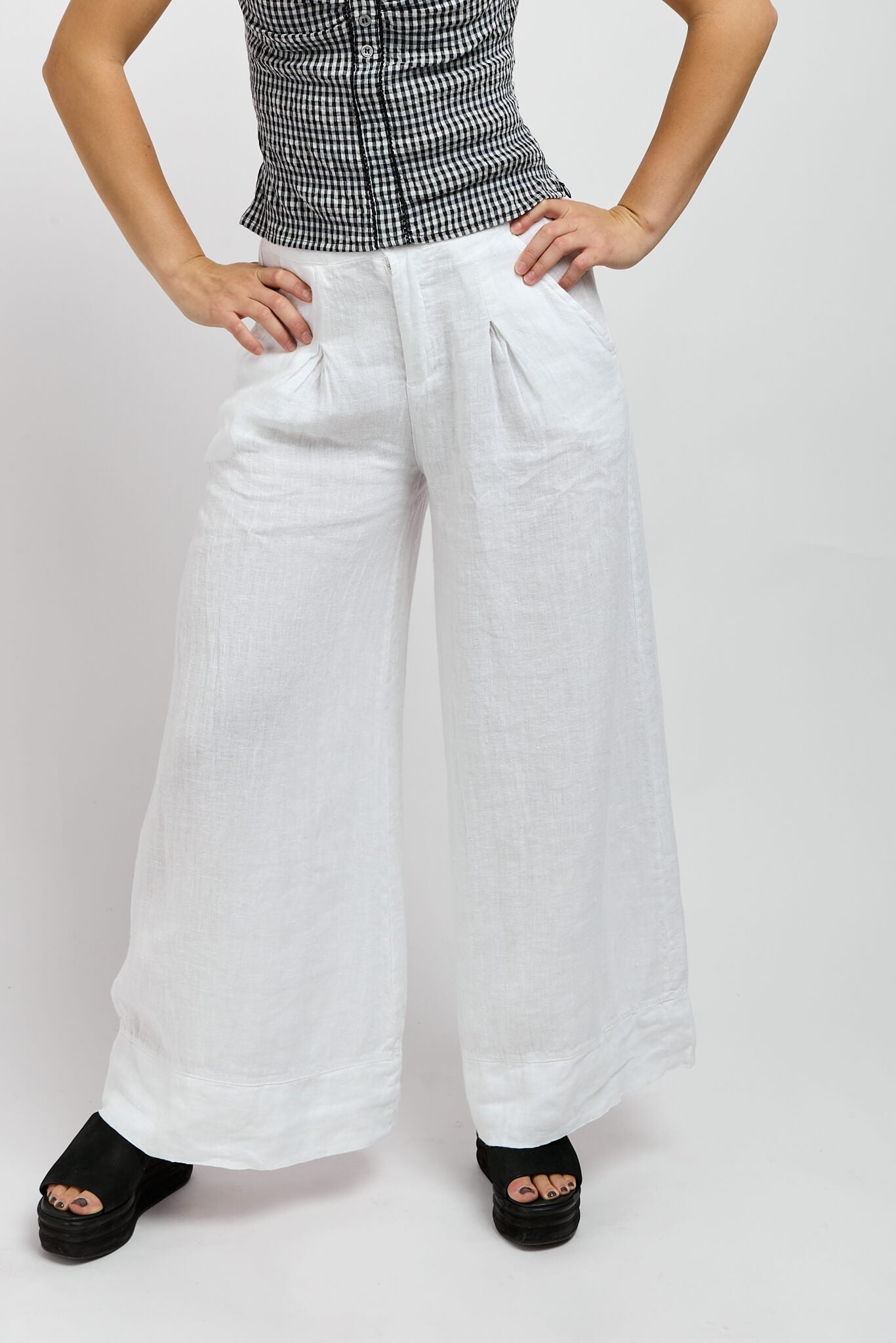 Womens pleated white wide leg pants