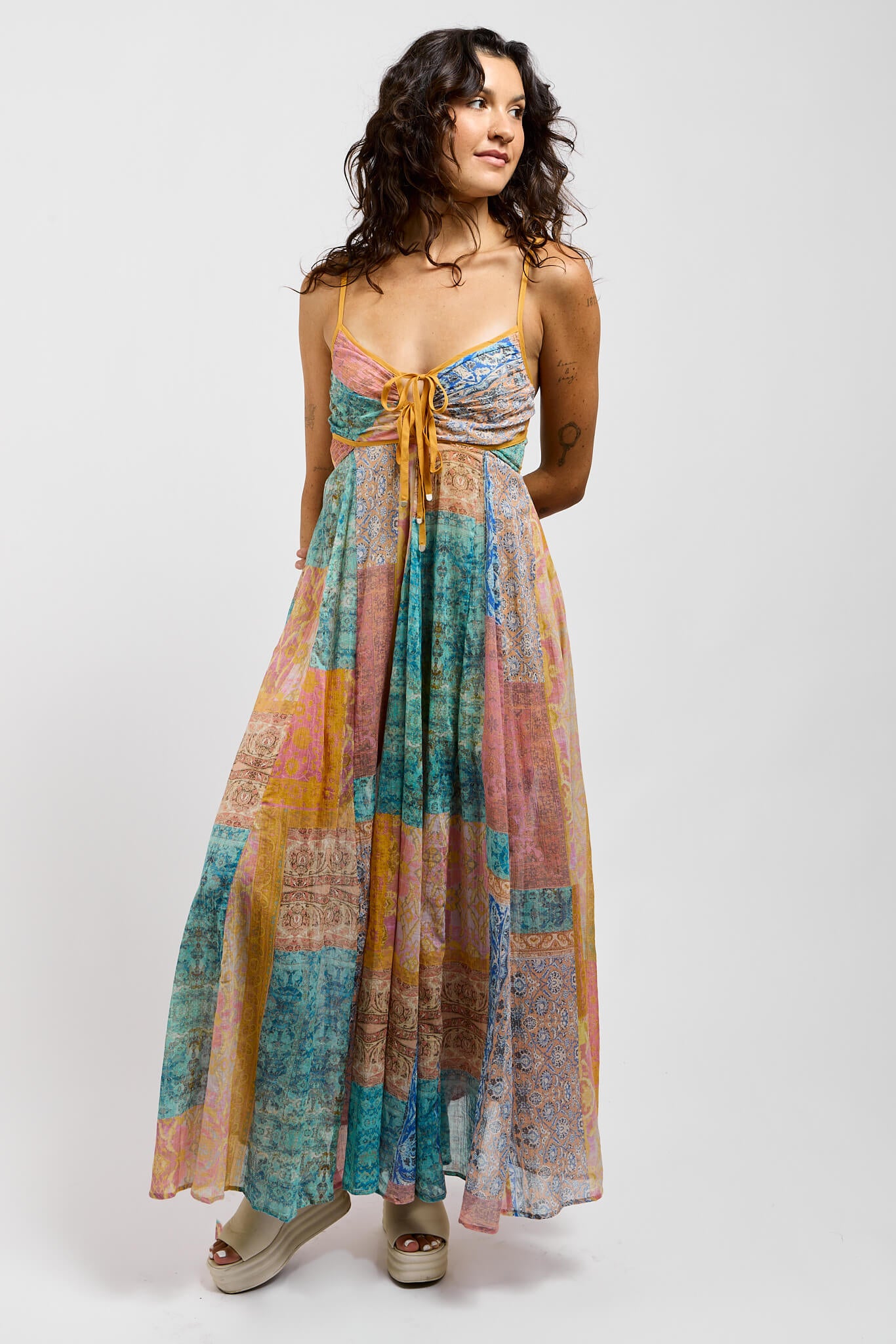 Womens colorful spaghetti strap dress with short slip under