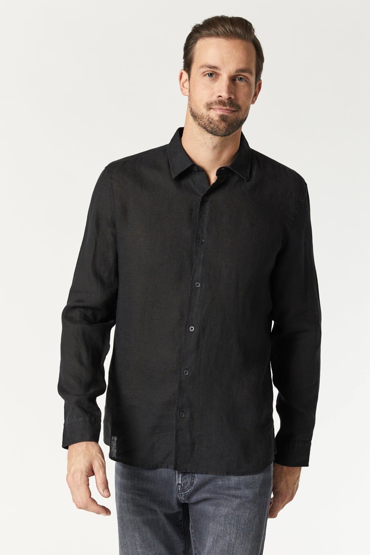 Mavi Mens Long Sleeve Linen Buttonup Black