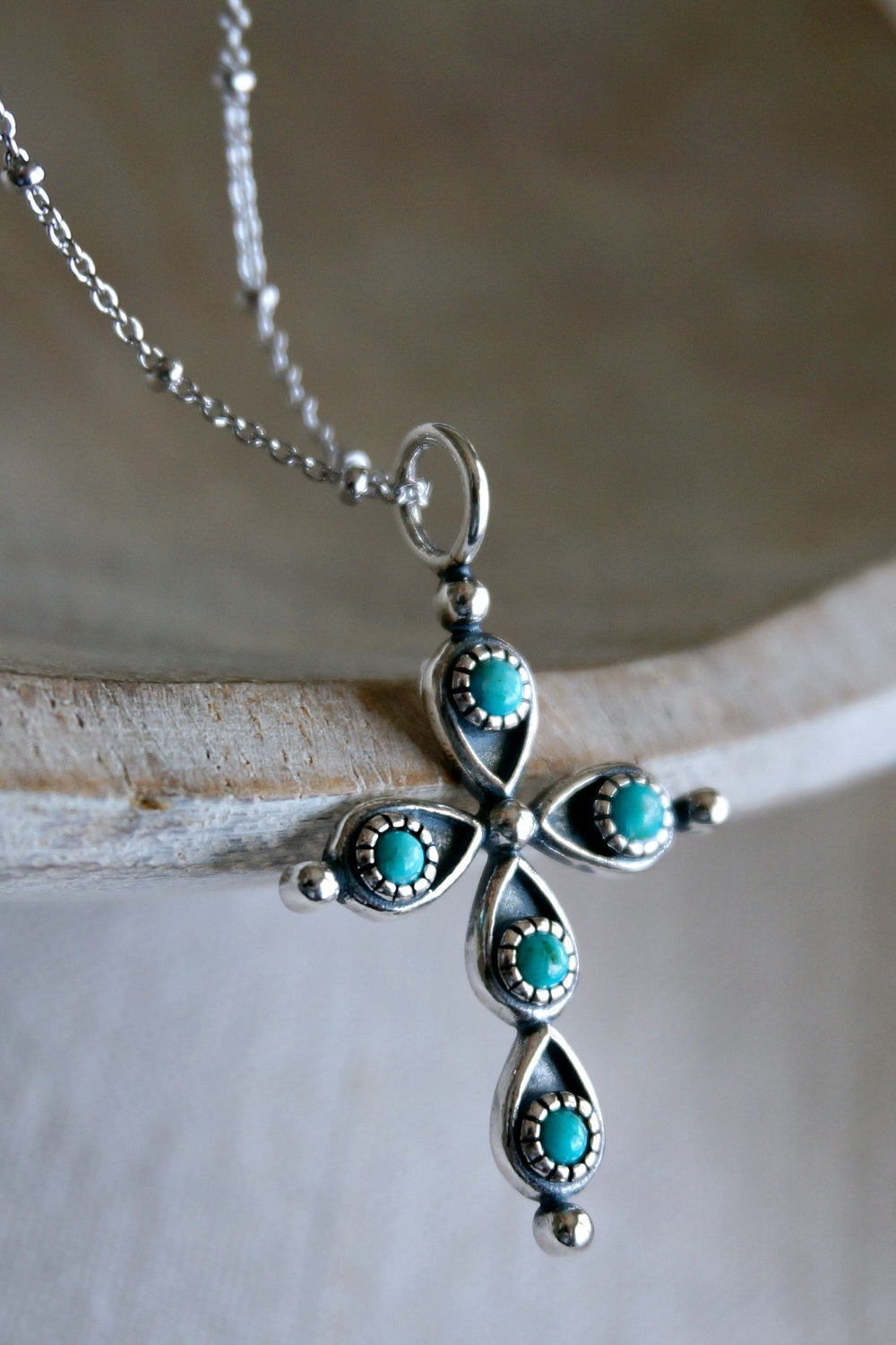 silver turquoise cross necklace