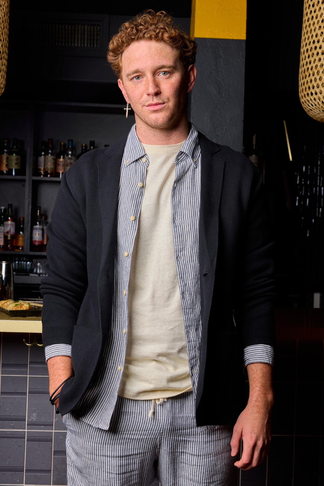 Mens striped linen button up