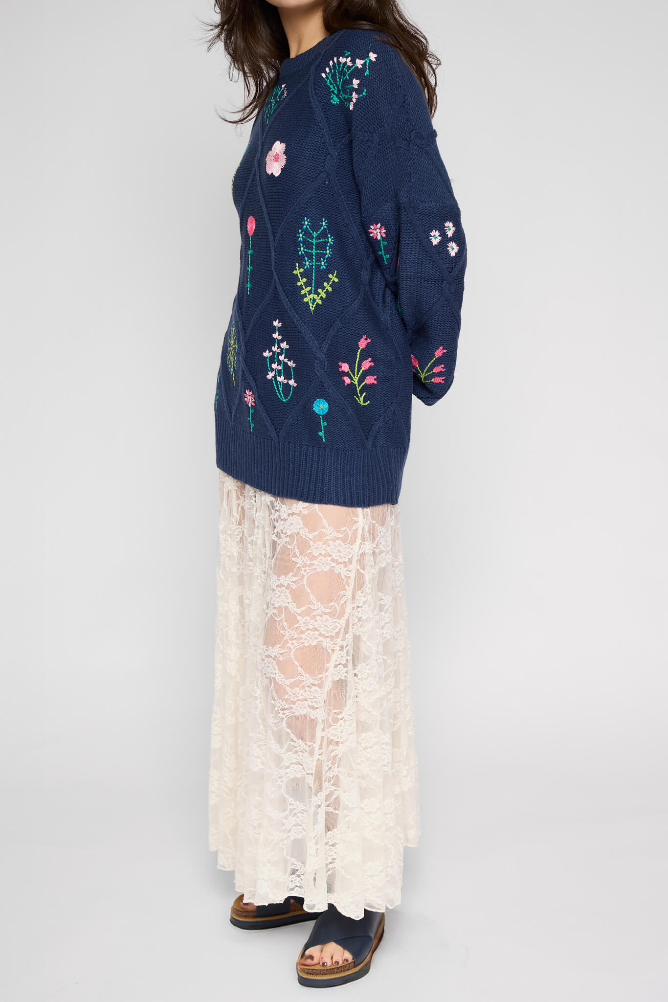 Womens white flowy maxi skirt