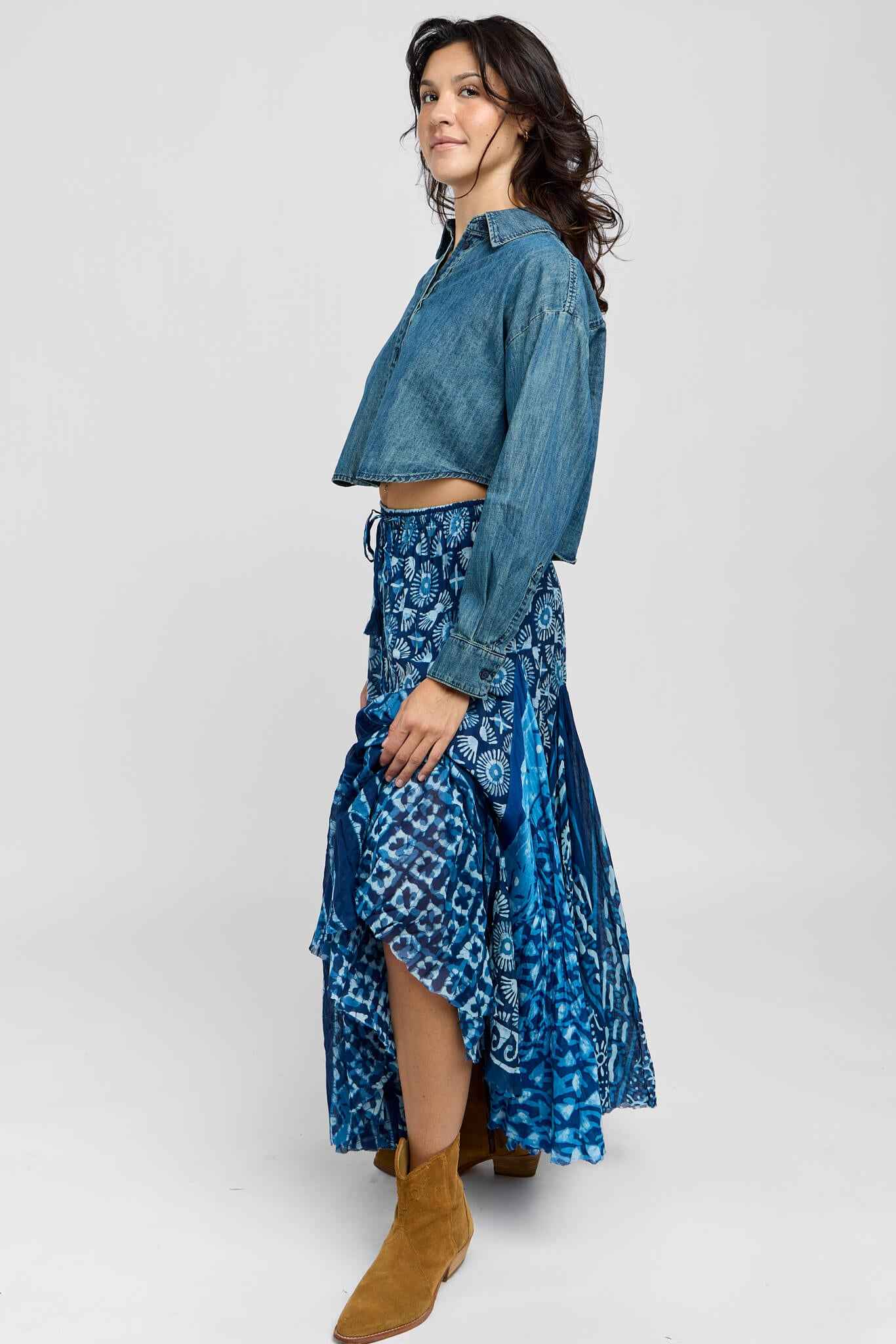 Going Places Crop Denim Buttonup