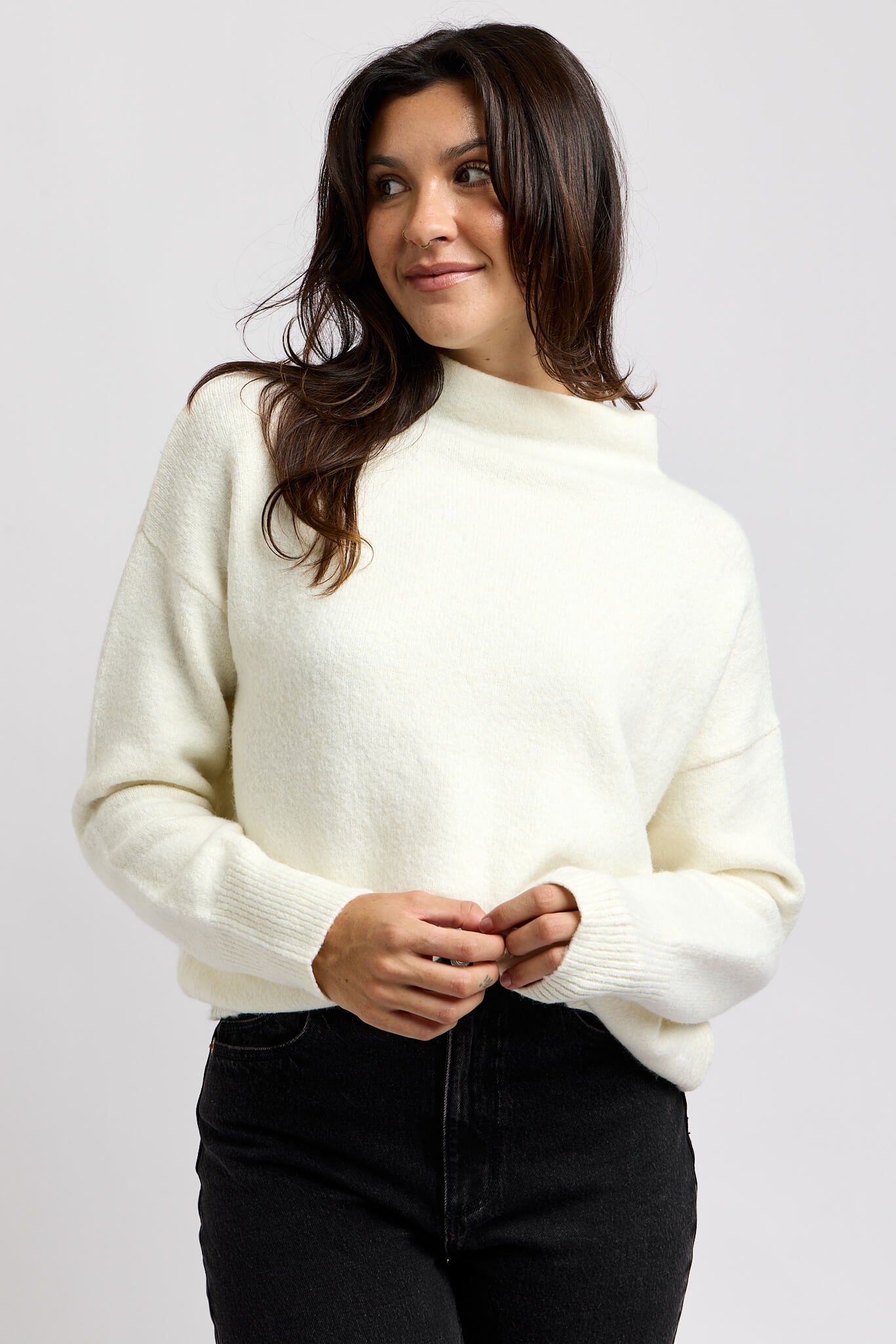 Womens smock neck long sleeve sweater