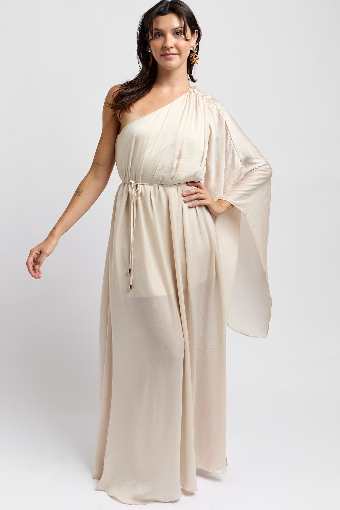 Womens silky maxi dress with slip underneath and waist tie