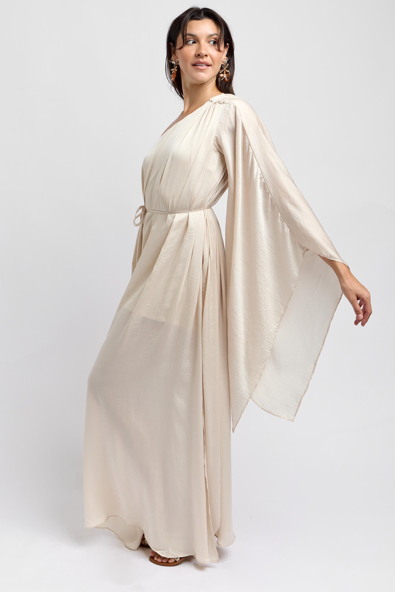 Womens flowy maxi champagne colored dress