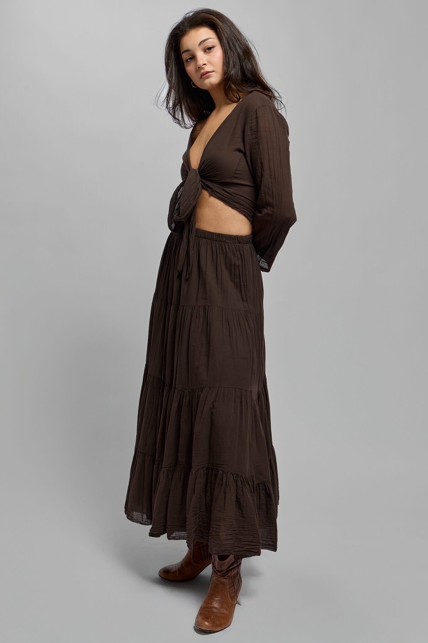 Womens brown tie cropped top