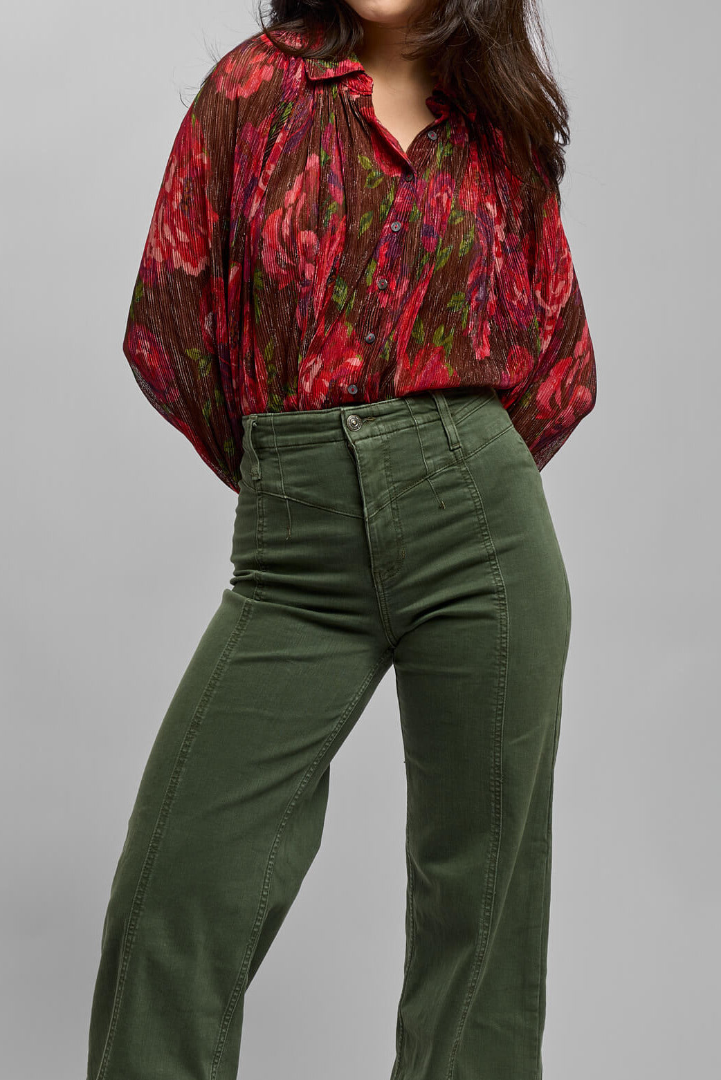 Womens red printed buttonup blouse