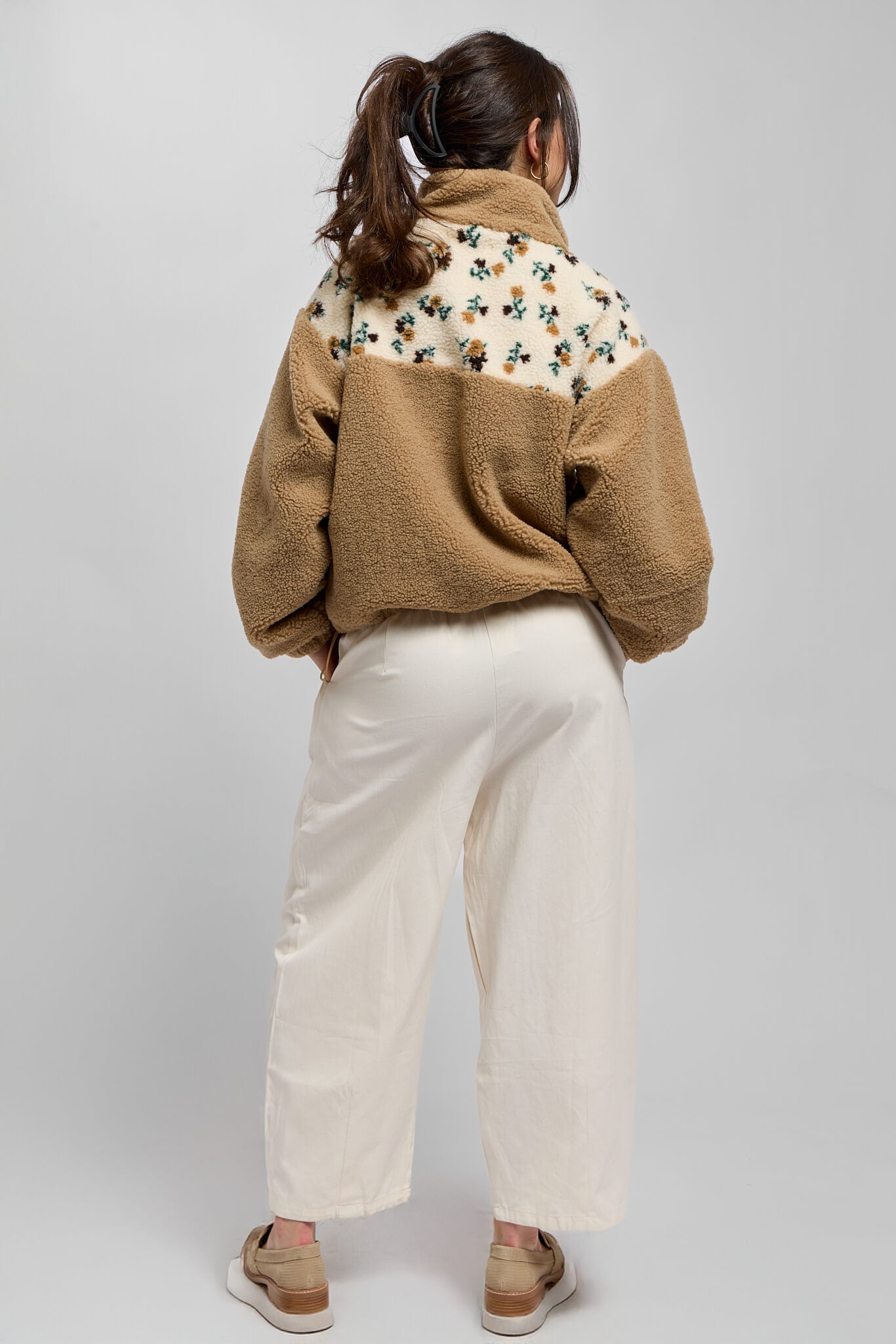 Womens brown pullover with cream and floral print