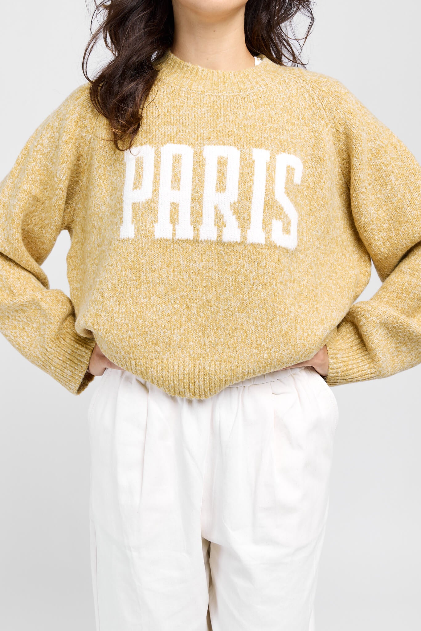 Womens yellow knitted crewneck sweater