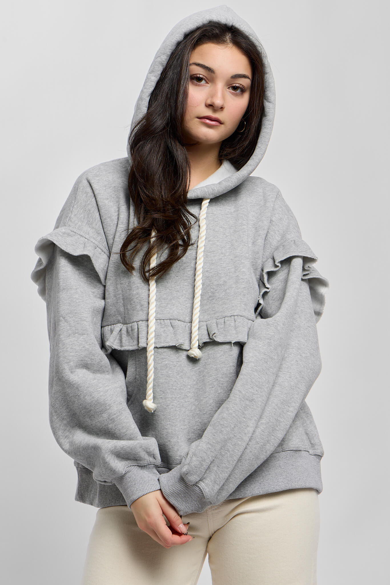 Womens gray ruffled hoodie