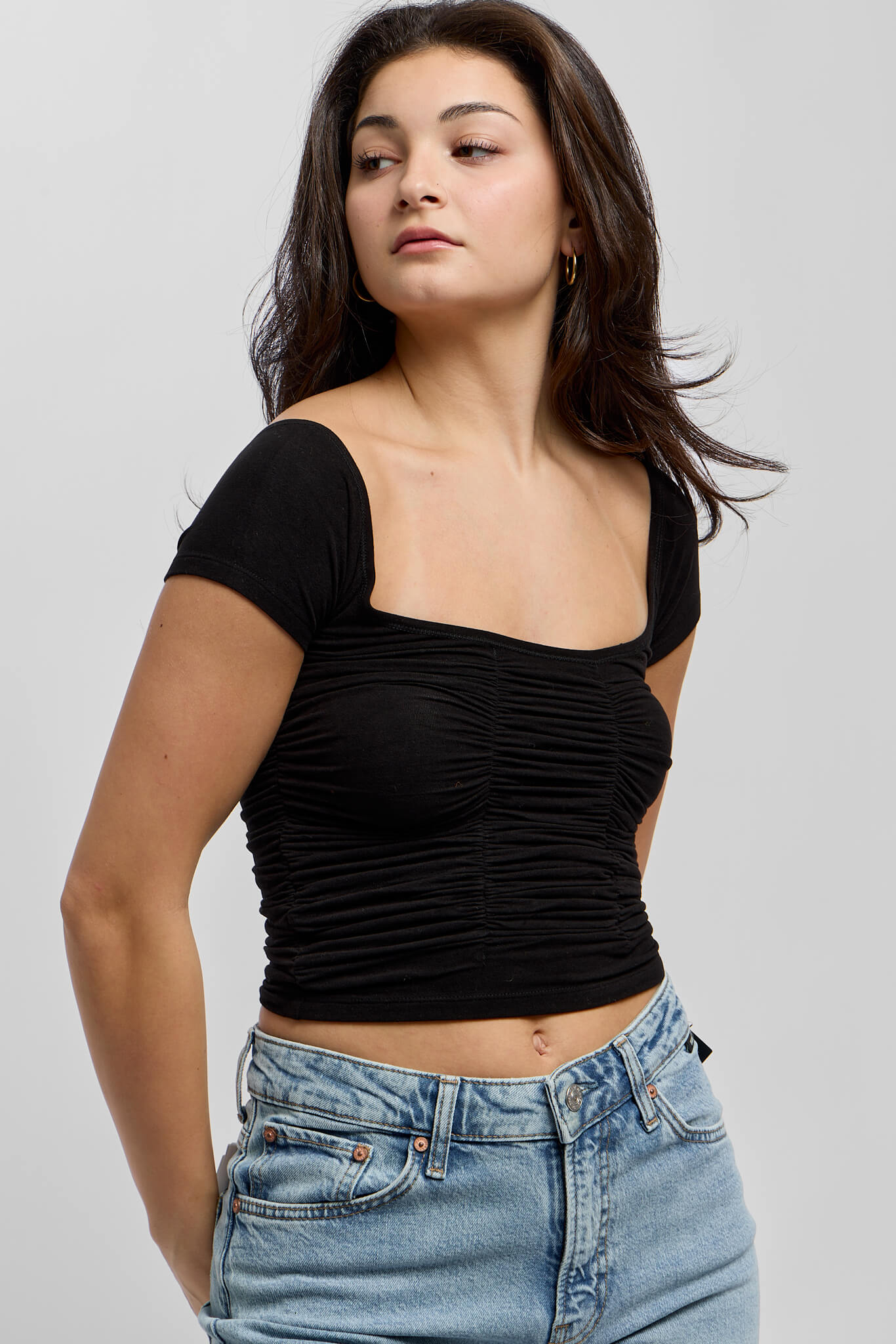 Womens black velvet type of material crop top