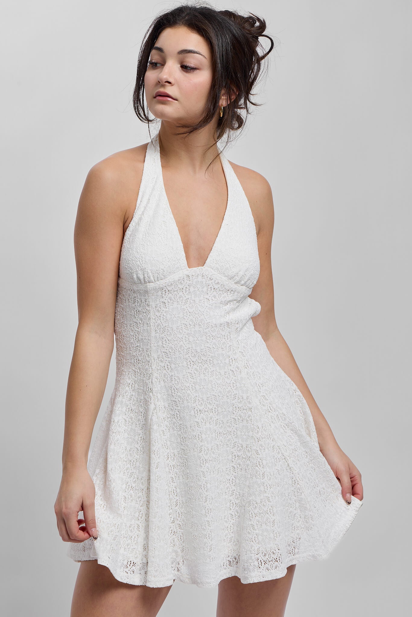 Womens white mini halter dress