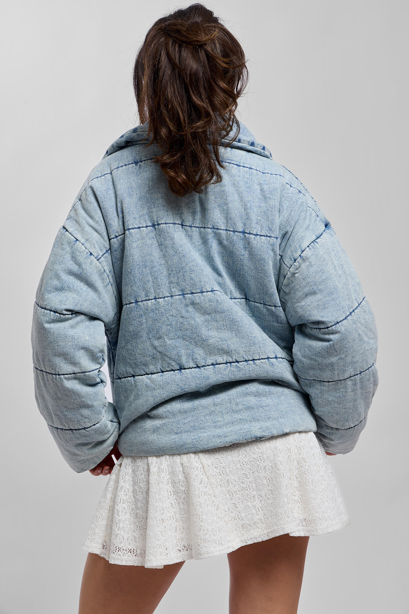 Womens blue quilted oversized denim jacket