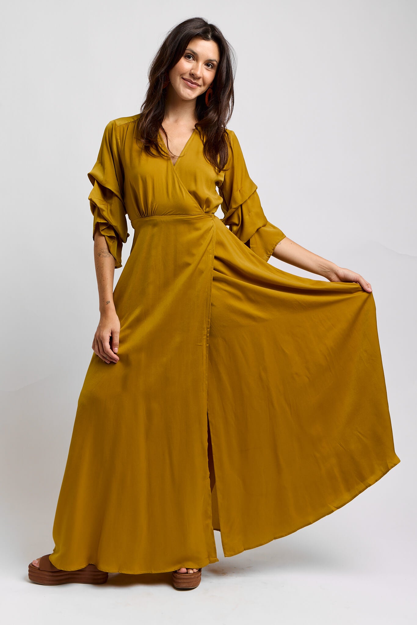 Womens gold color maxi dress