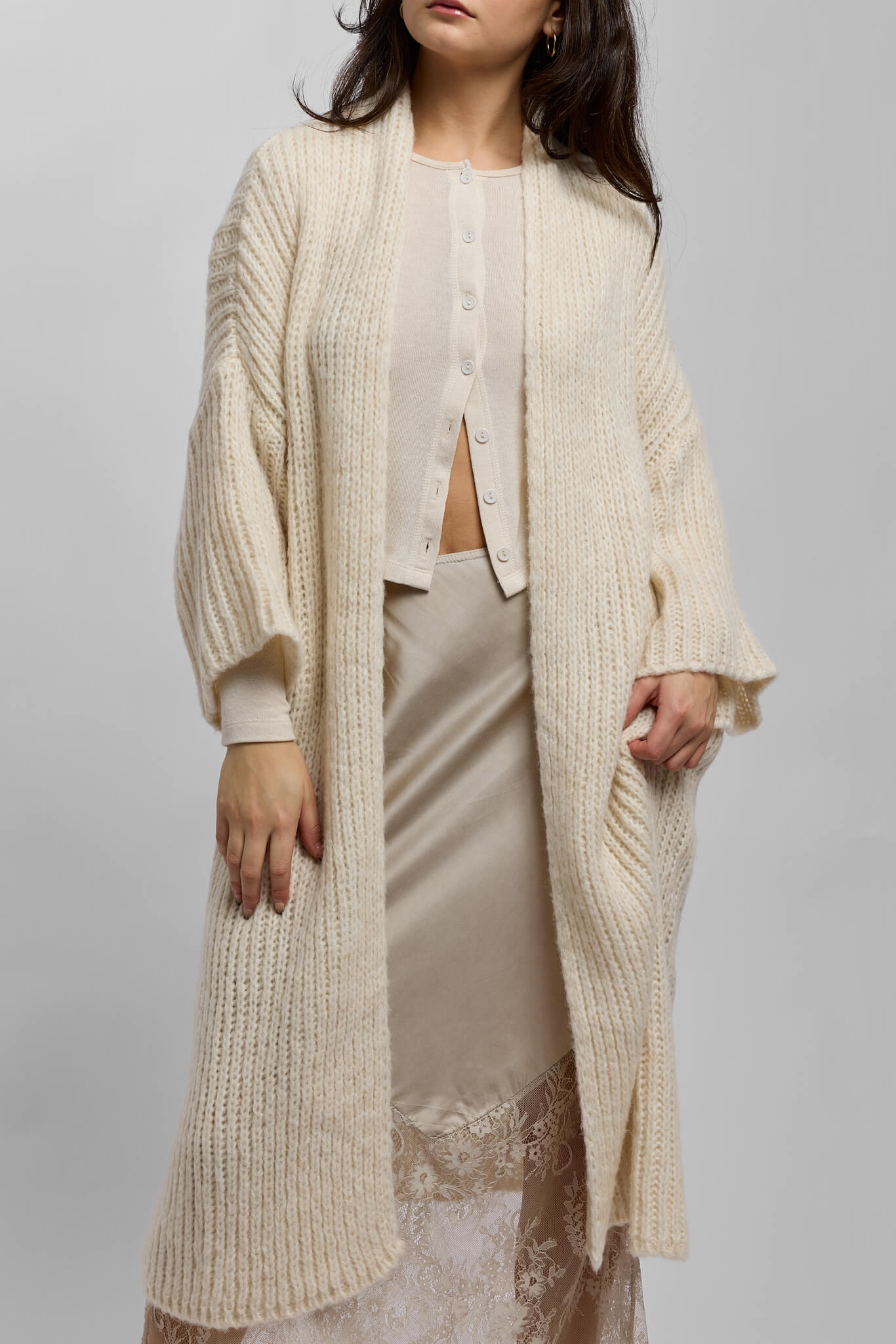 Womens cream knitted duster cardigan