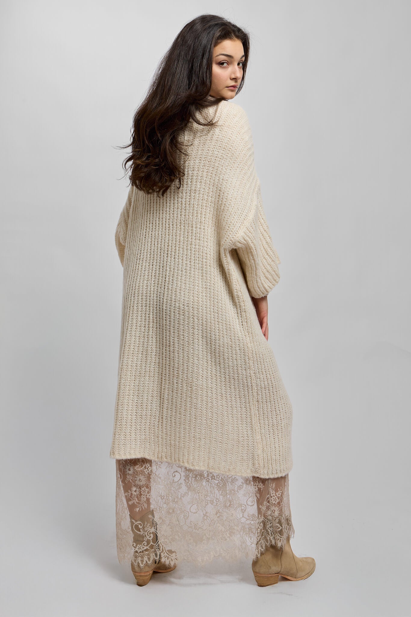 Womens cream thick knit cardigan